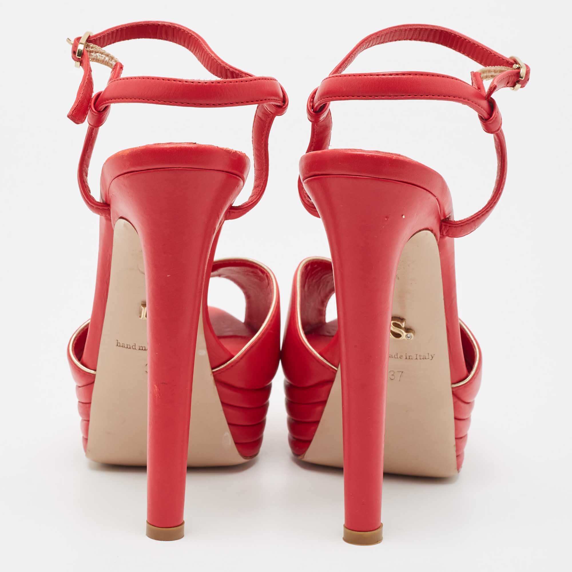Le Silla Red Leather Peep Toe Platform Ankle Strap Sandals Size 37