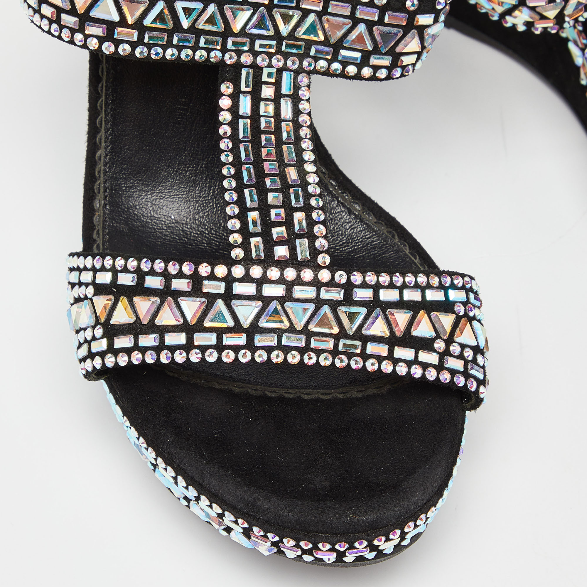 Le Silla Black Suede Embellished Wedge Sandals Size 39