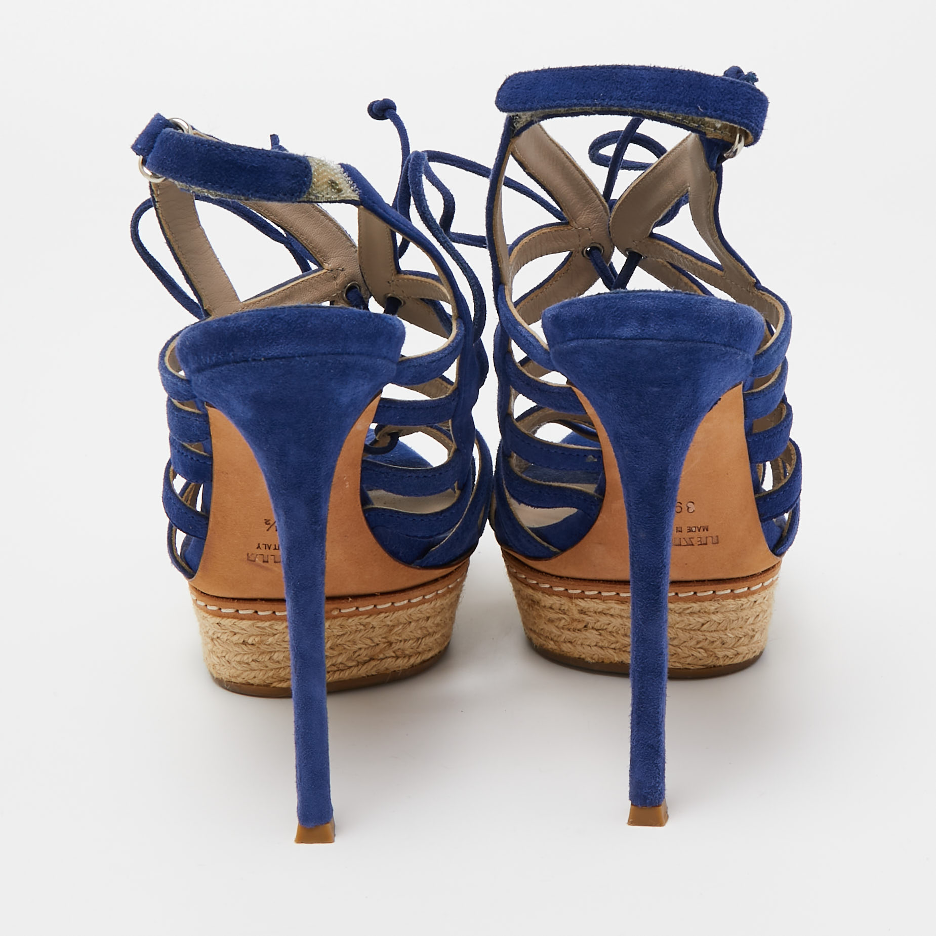 Le Silla Blue Suede Strappy Platform Sandals Size 39.5