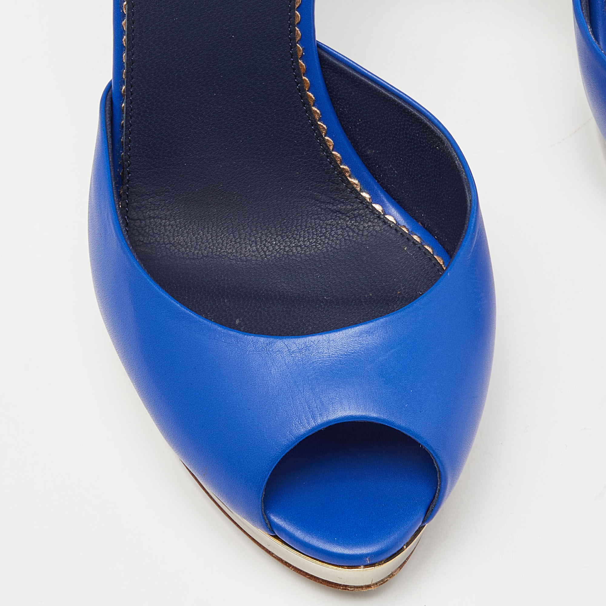 Le Silla Blue Leather Peep Toe Platform Ankle Strap Sandals Size 37.5
