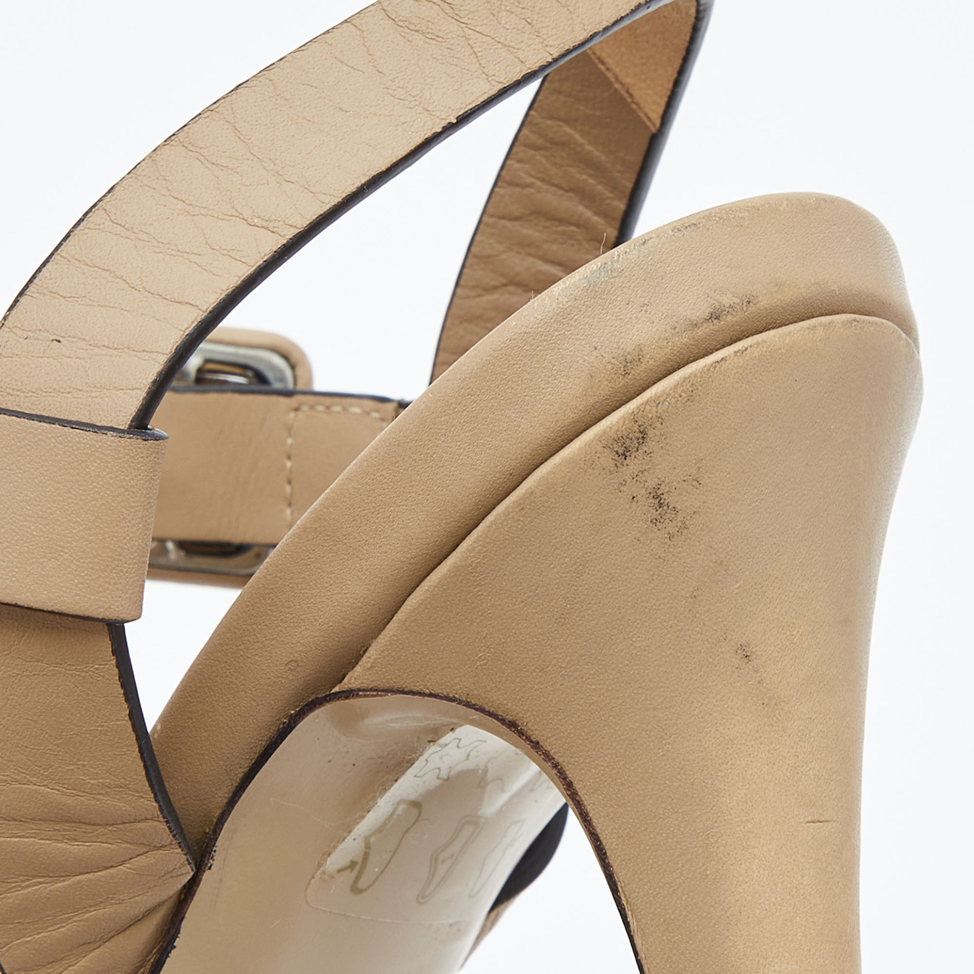 Le Silla Beige Leather Platform Ankle Strap Sandals Size 37