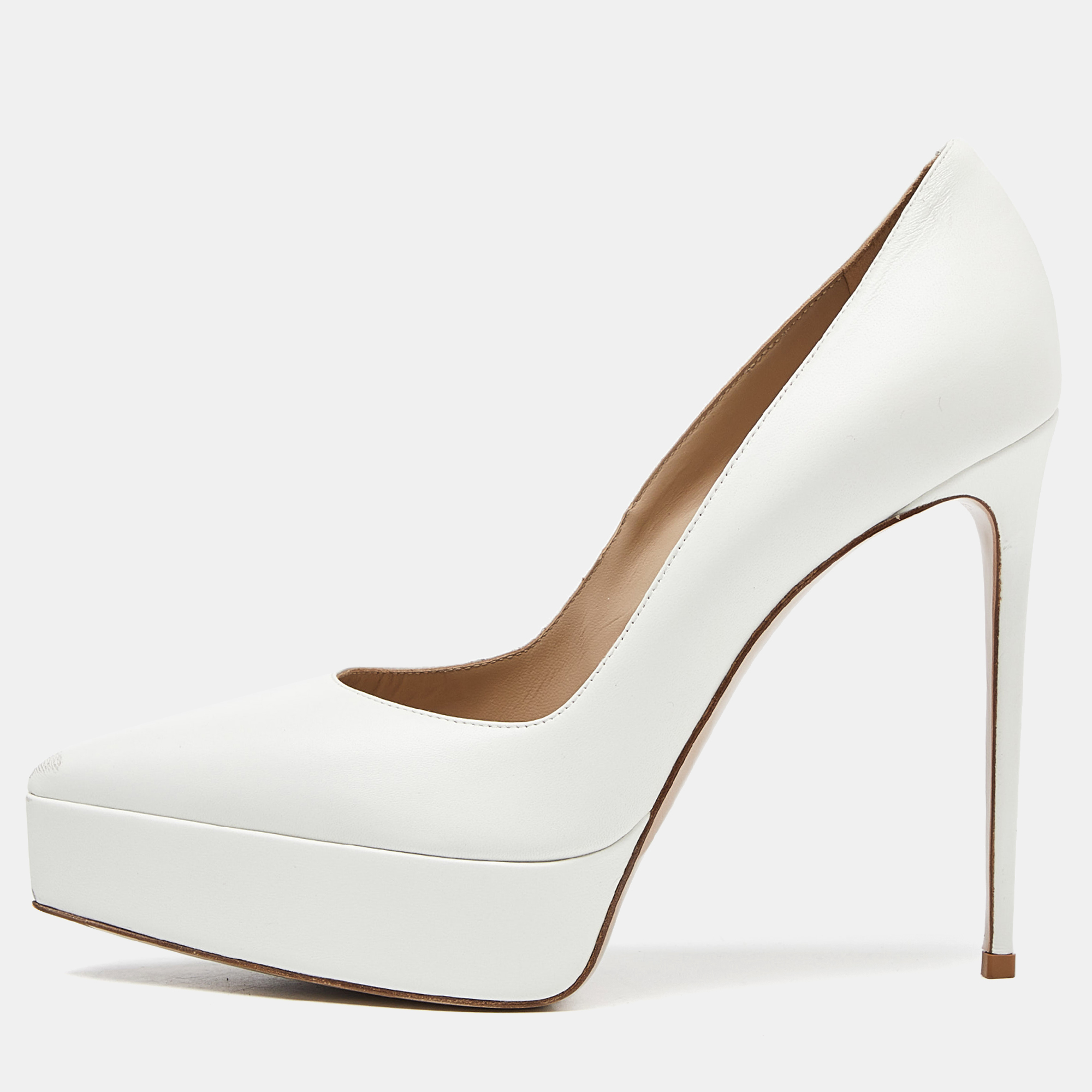 Le silla  white leather pointed toe pumps size 38.5