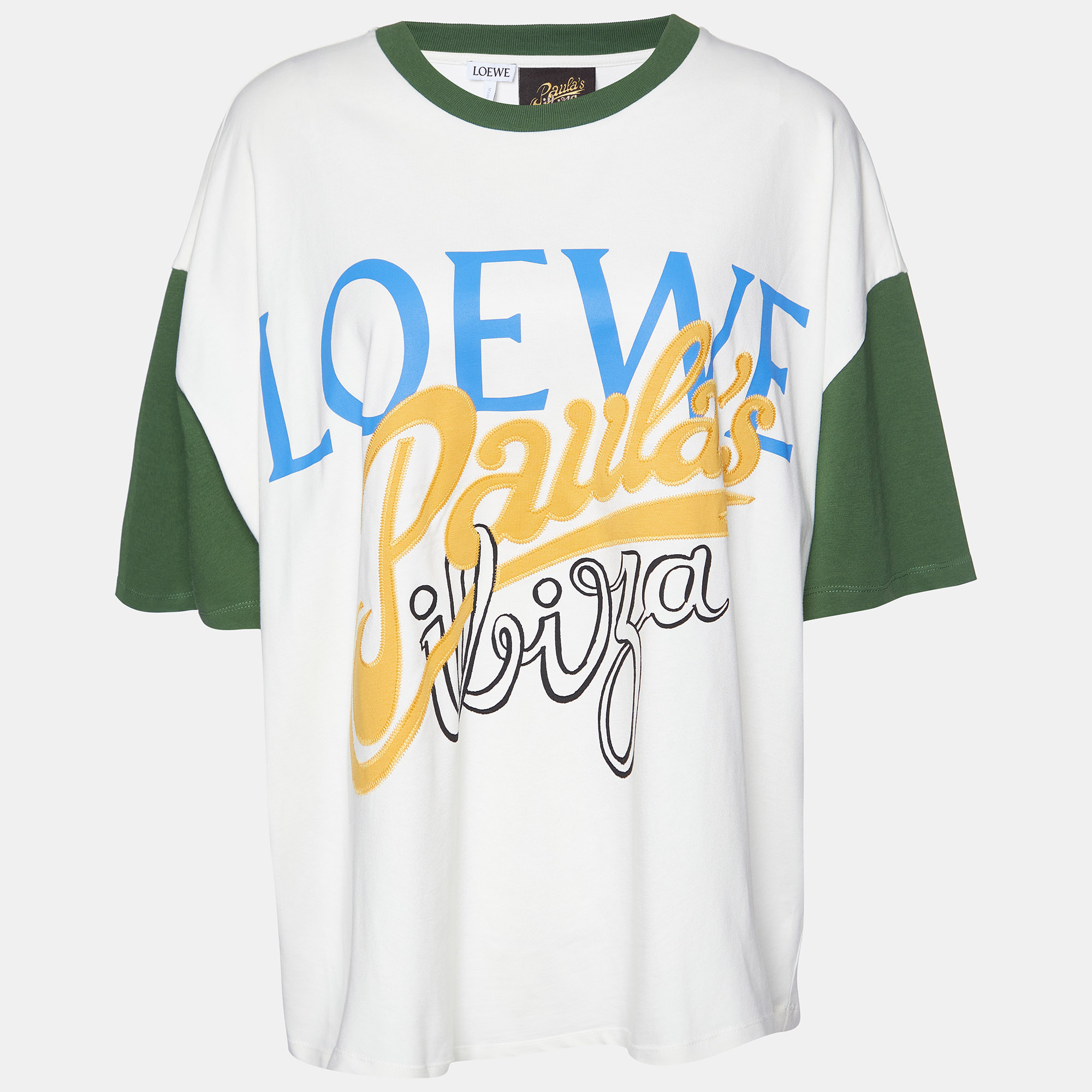 

Loewe X Paula's Ibiza Ivory/Green Logo Print Cotton Oversized T-Shirt, Cream