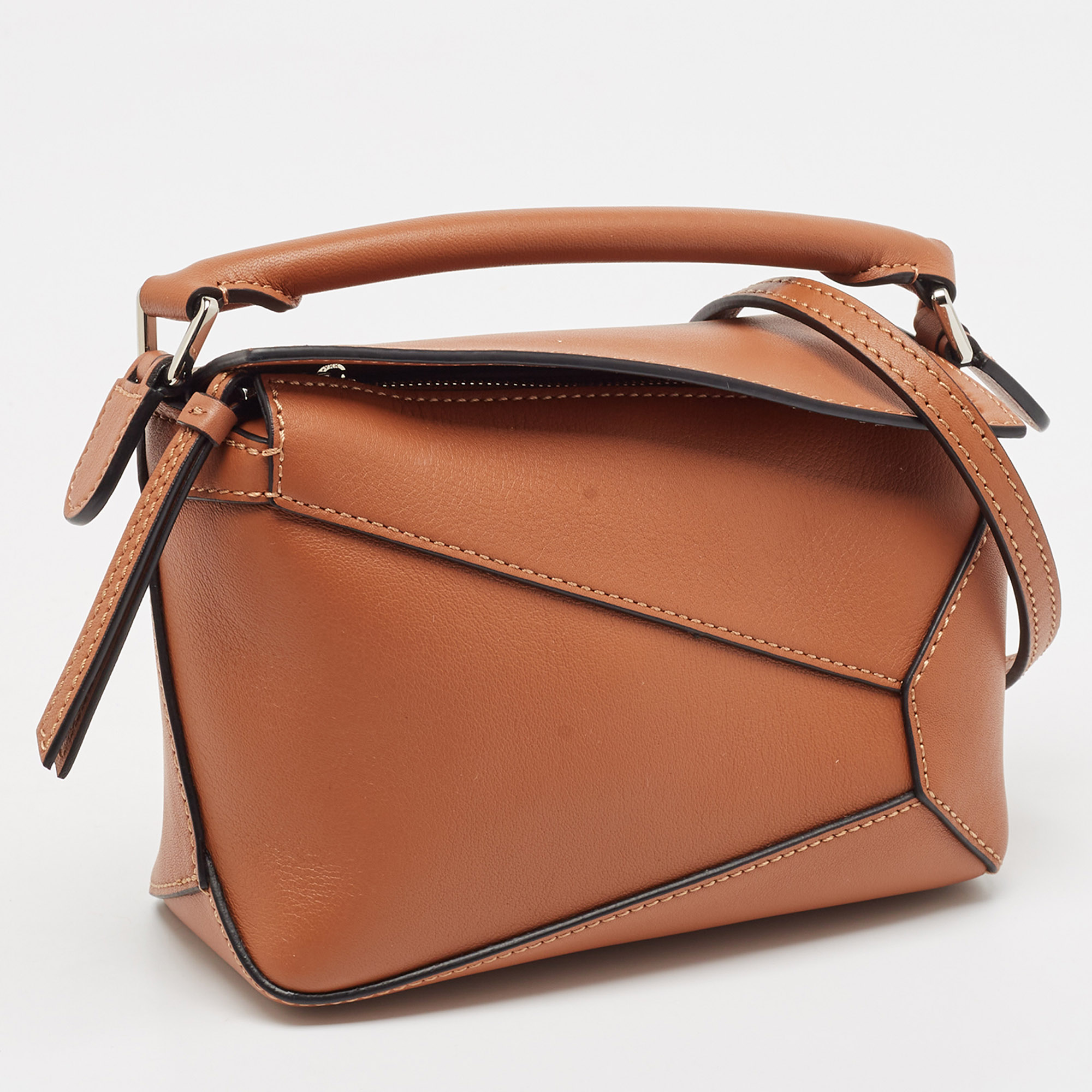 Loewe Brown Leather Mini Puzzle Shoulder Bag