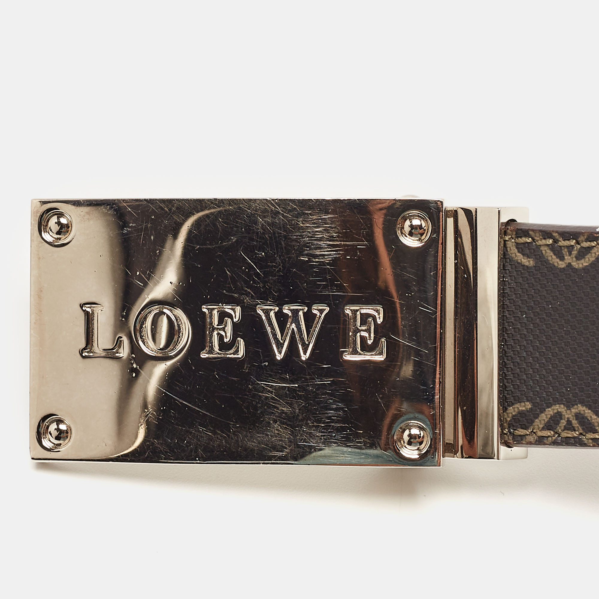 Loewe Black/Dark Brown Anagram Coated Canvas And Leather Logo Plague Belt 75CM