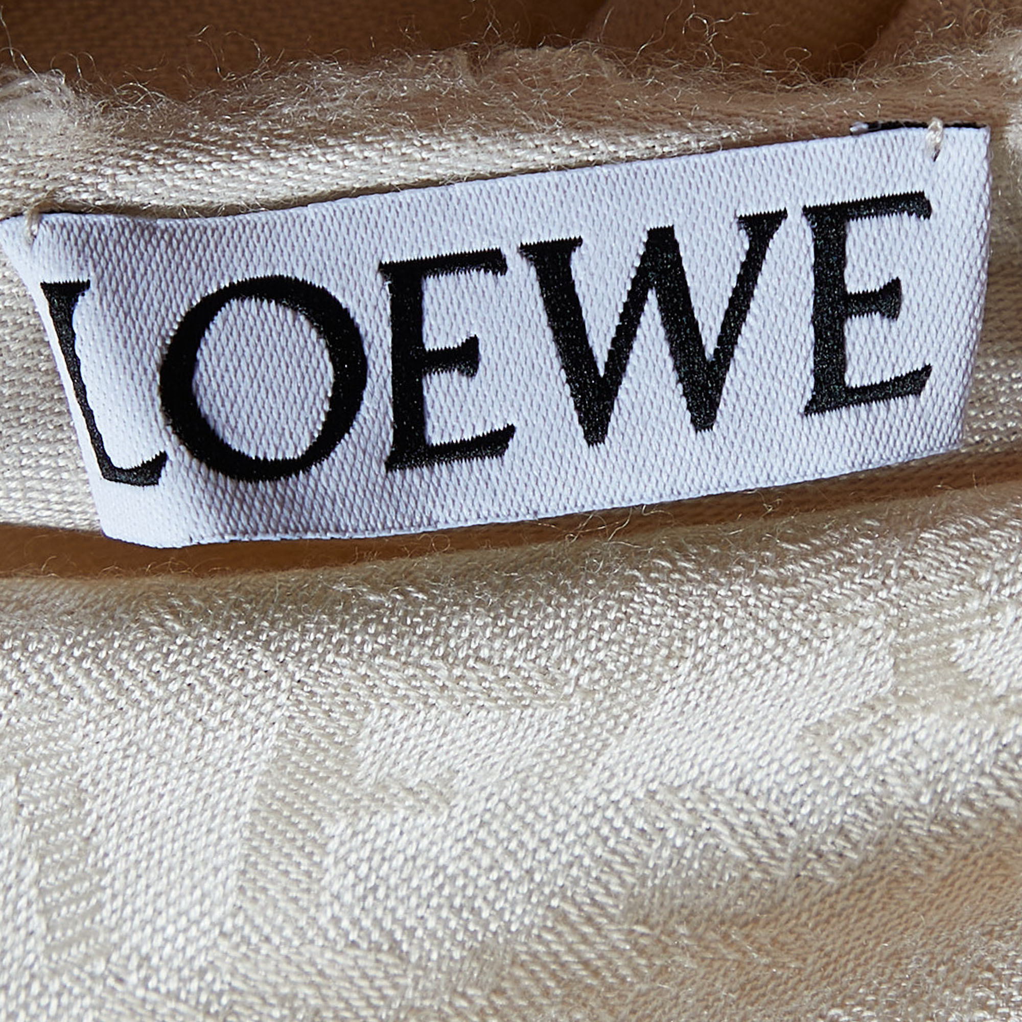 Loewe Cream Letters Jacquard Wool Blend Fringed Scarf