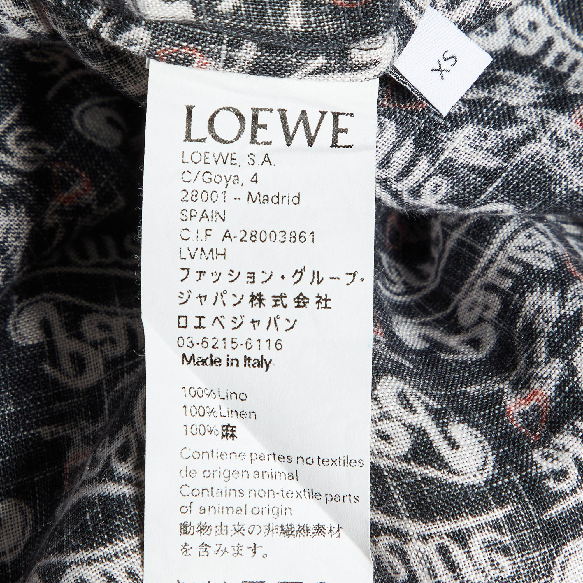 Loewe Navy Blue Printed Linen Collared T-shirt XS