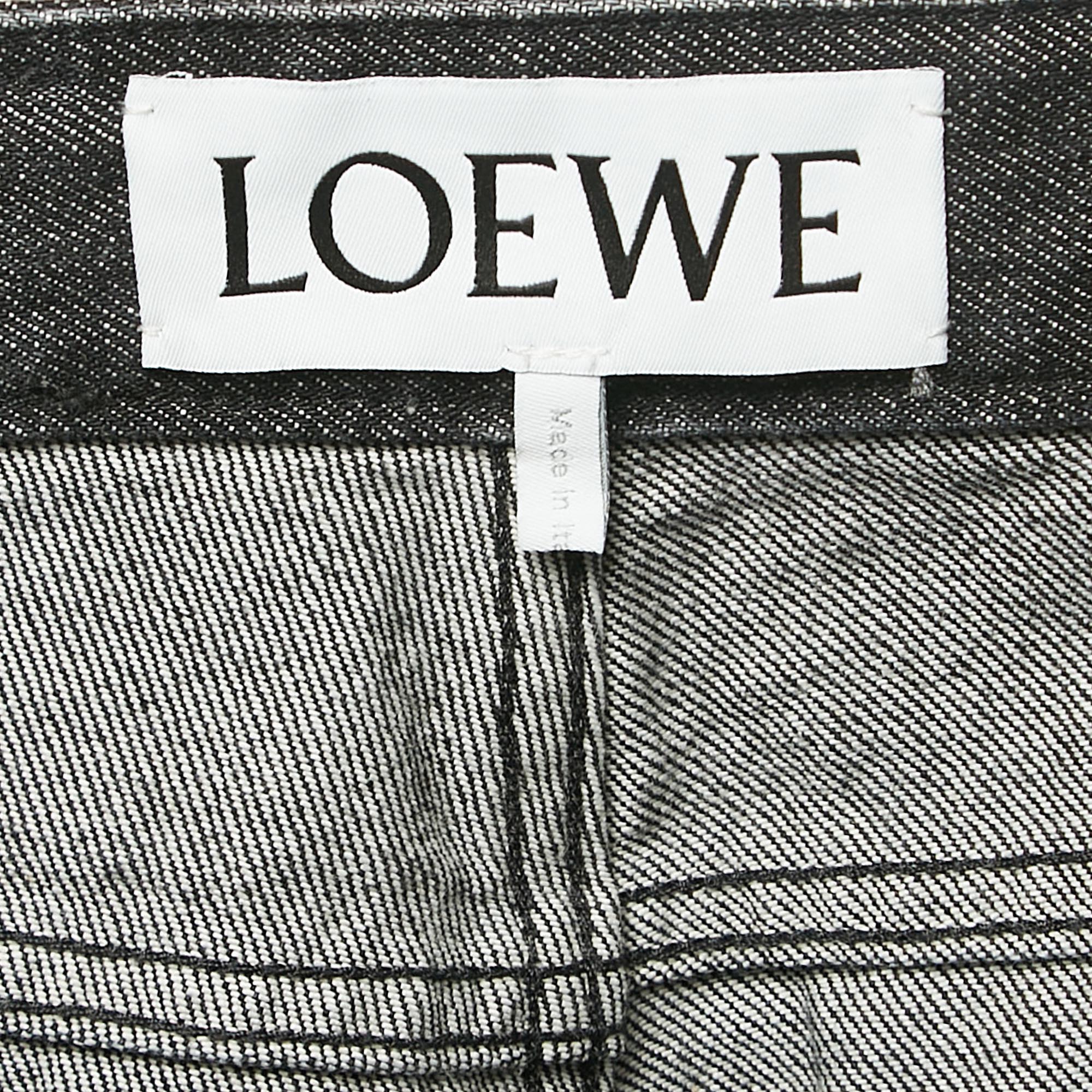 Loewe Black Denim Satin Draped Panel Asymmetric Pants M