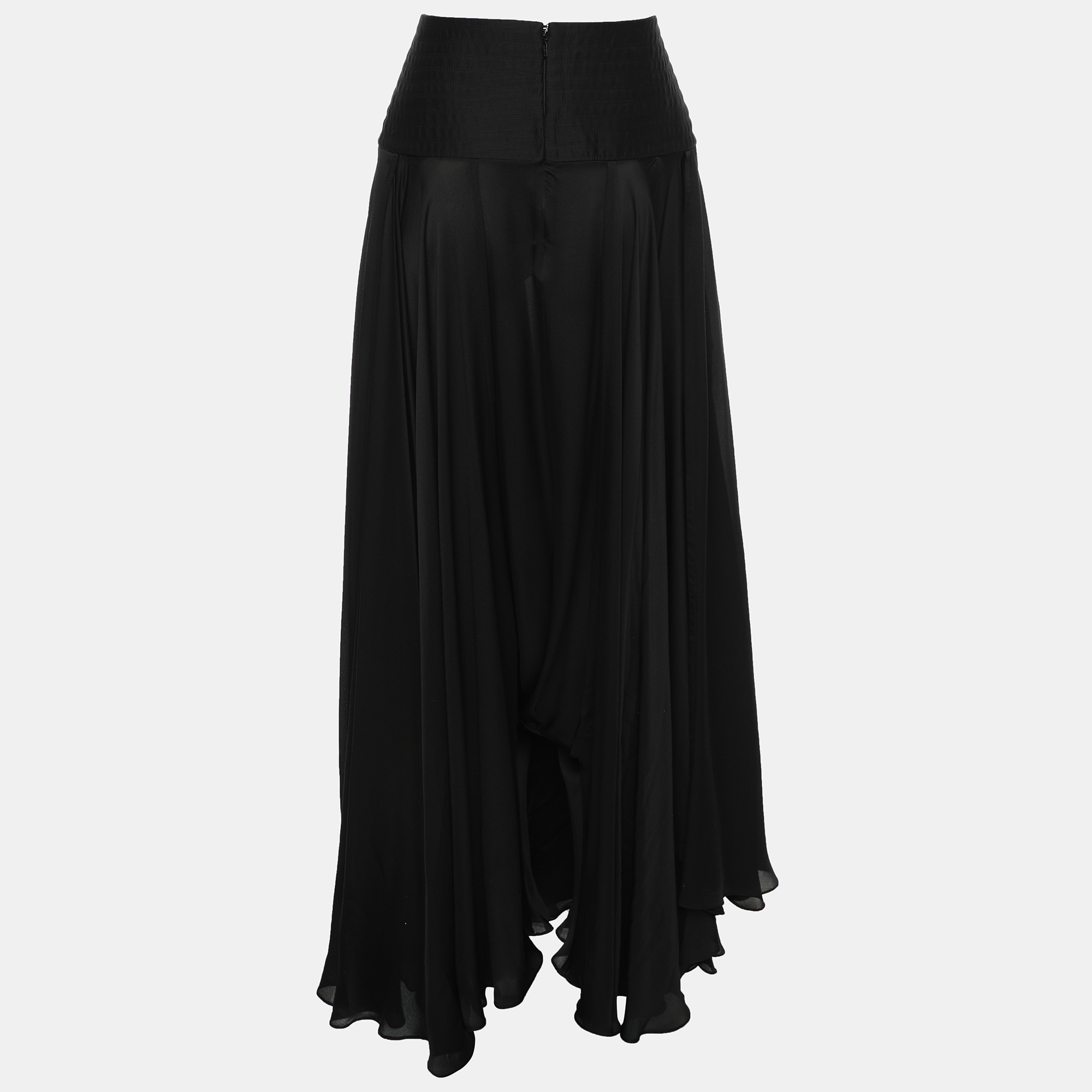 Loewe Black Silk Wool Blend Asymmetric Maxi Skirt M