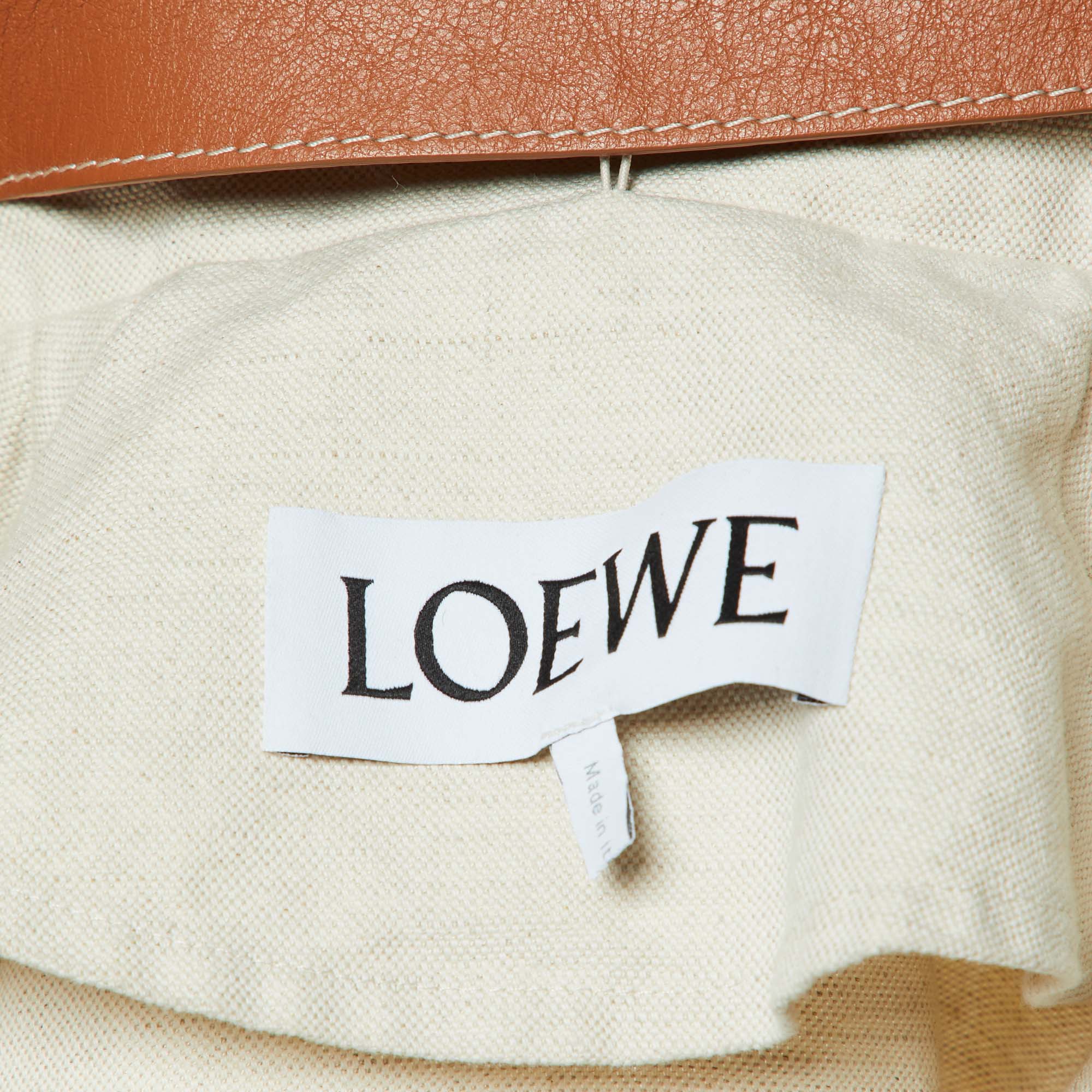 Loewe Beige Cotton-Linen Blend Leather Trimmed Peacoat S