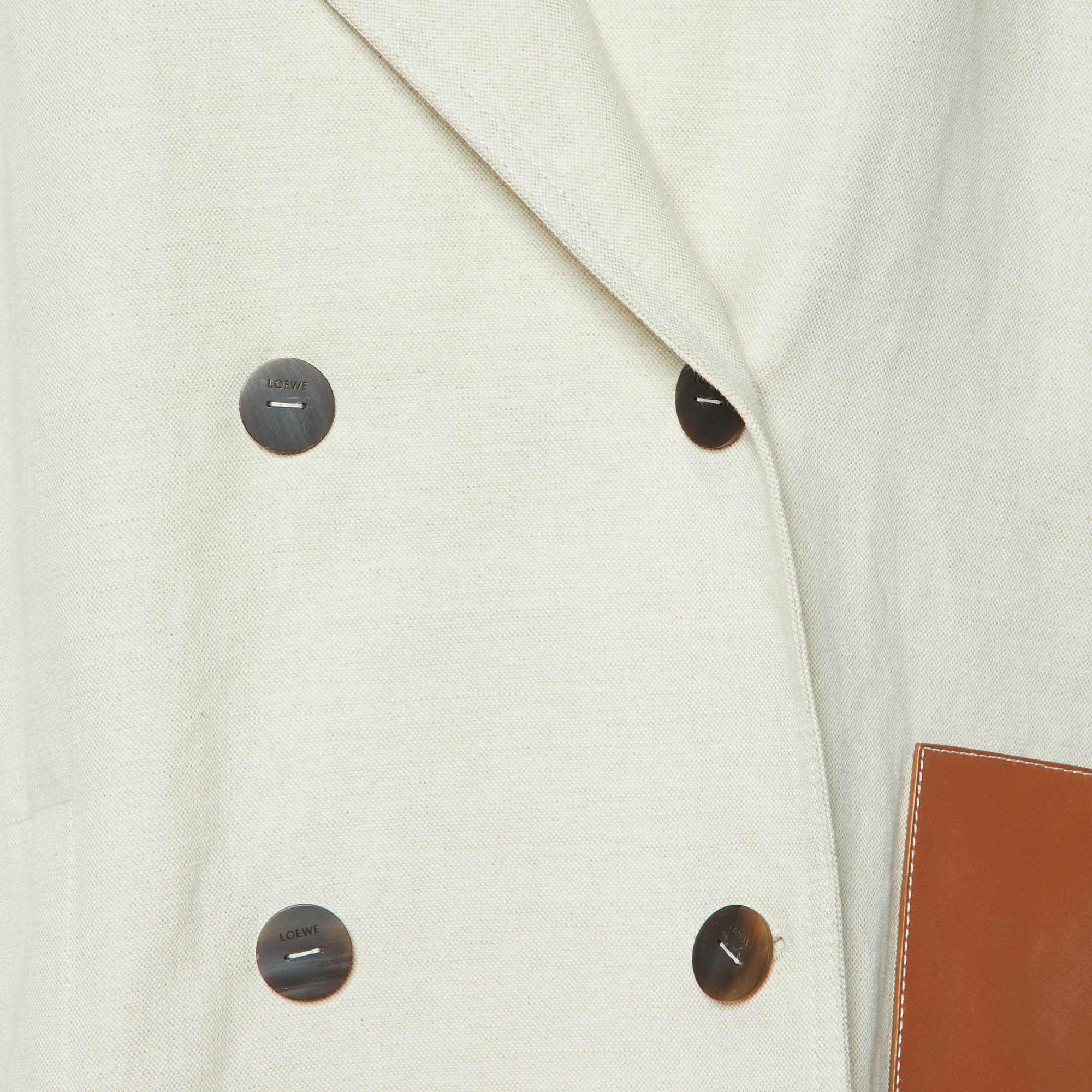 Loewe Beige Cotton-Linen Blend Leather Trimmed Peacoat S