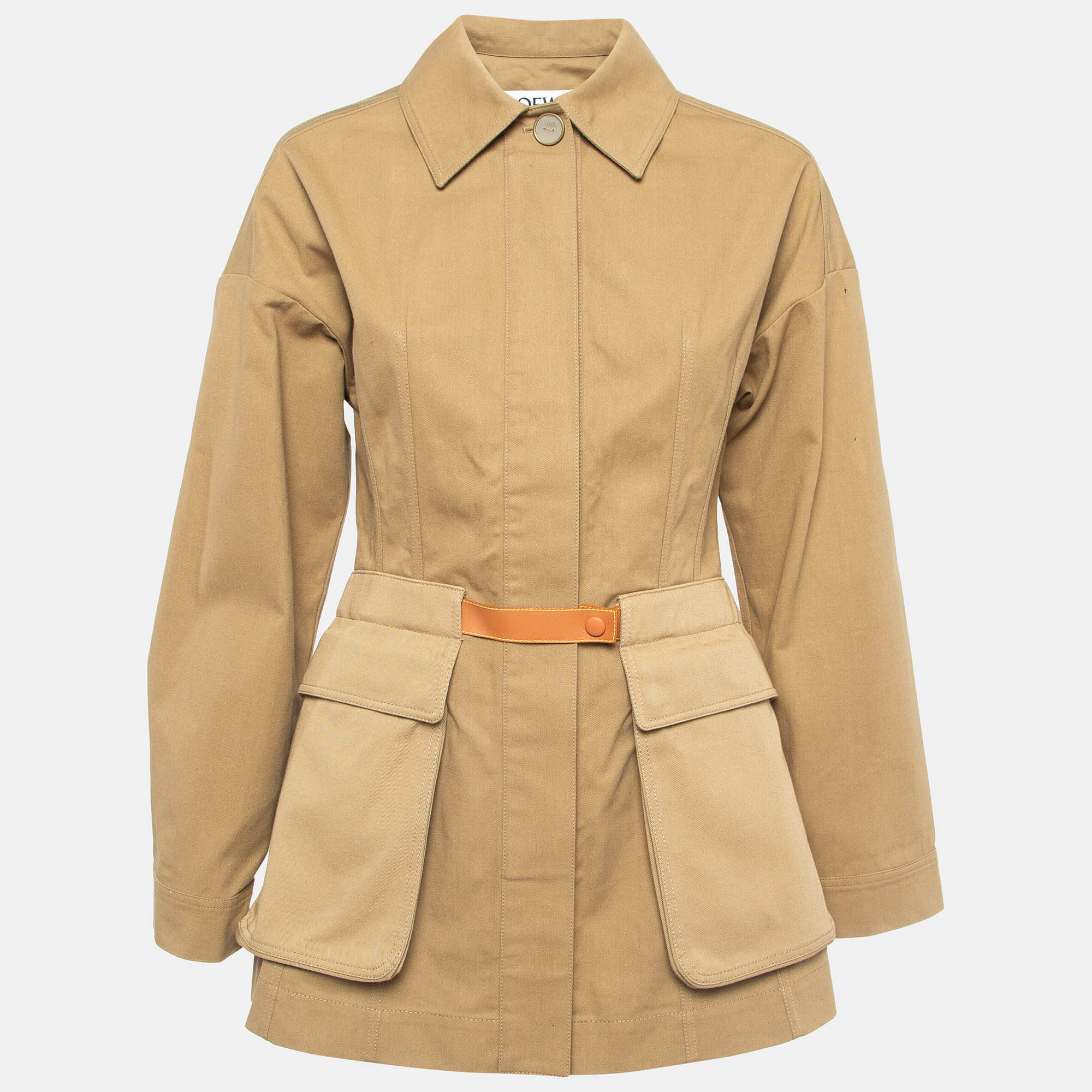 Loewe brown cotton canvas belted safari jacket xs