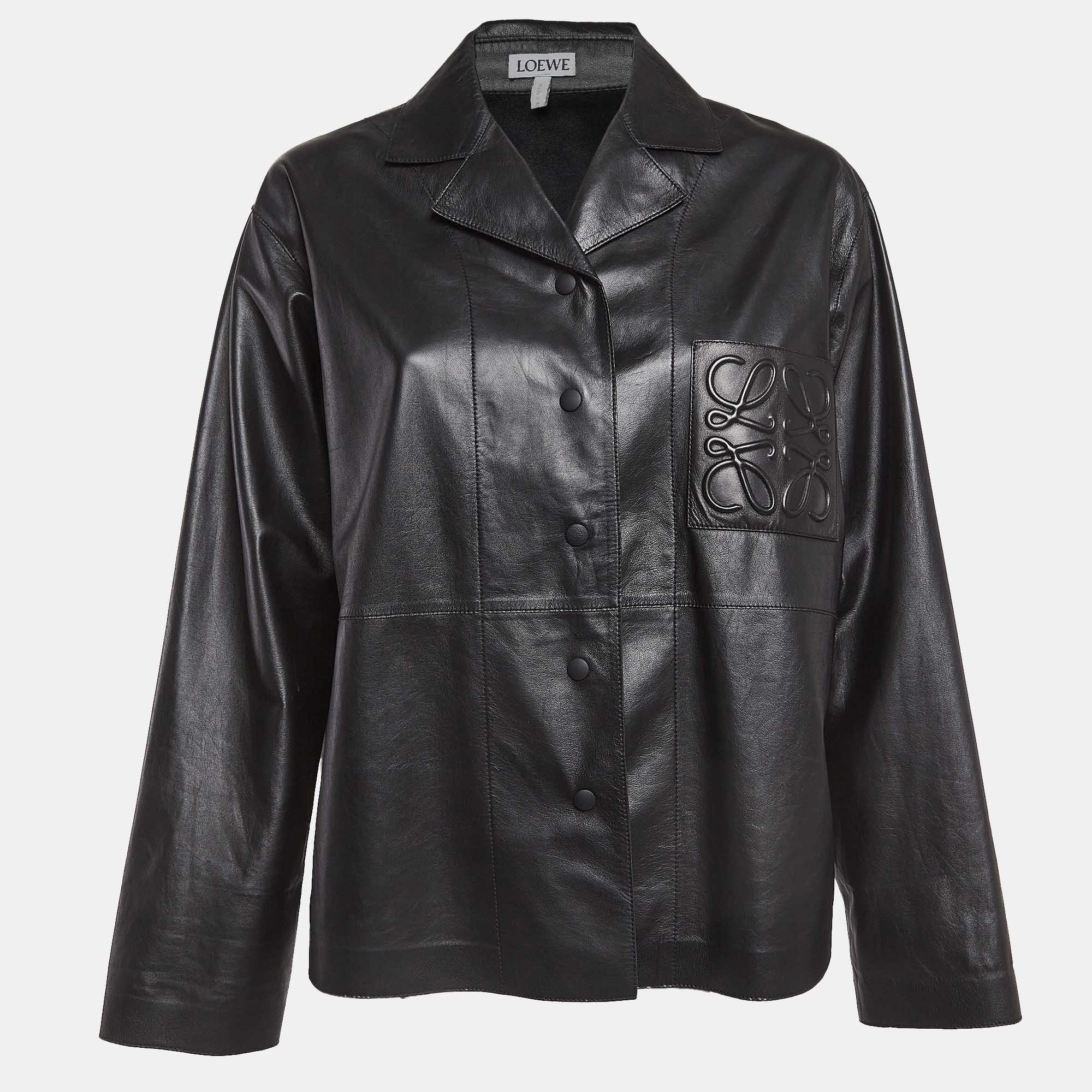 Loewe black leather anagram detail shirt s