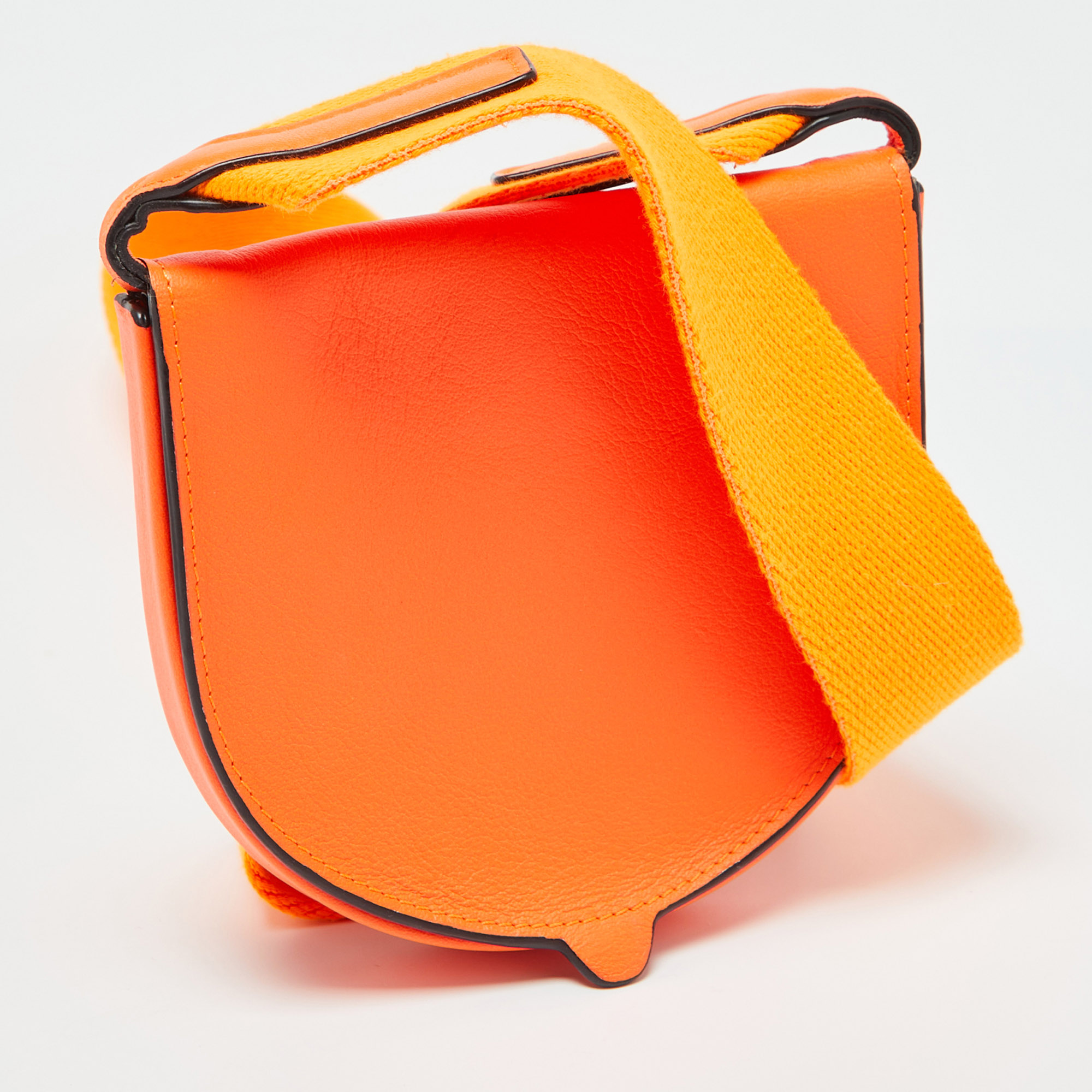 Loewe Orange Neon Leather Heel Flap Crossbody Bag