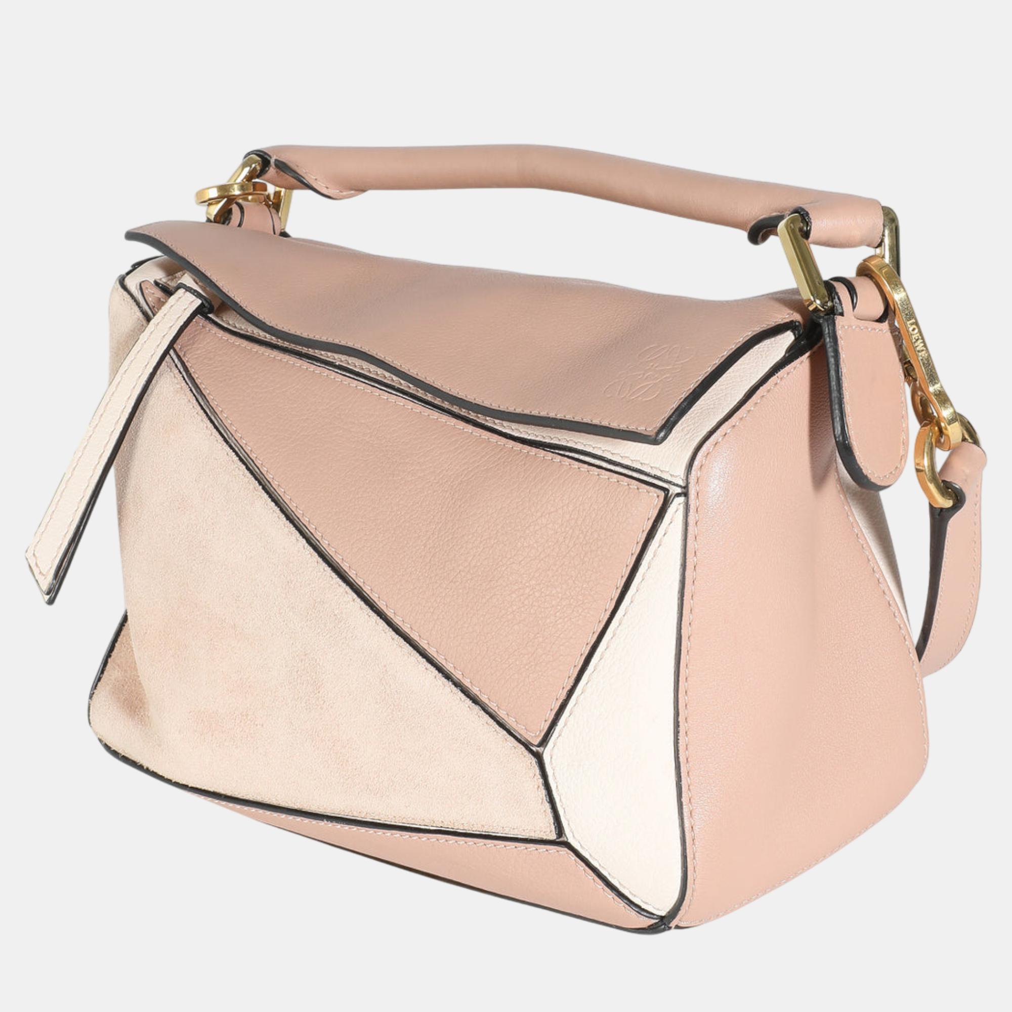 Loewe Pink Suede Calfskin Small Puzzle Bag