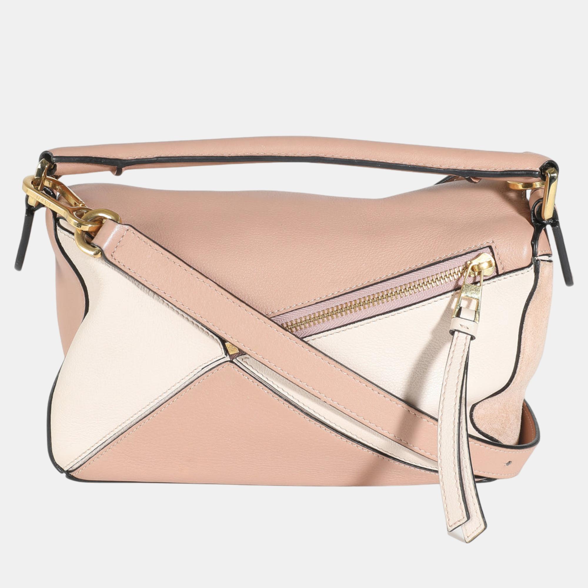 Loewe Pink Suede Calfskin Small Puzzle Bag