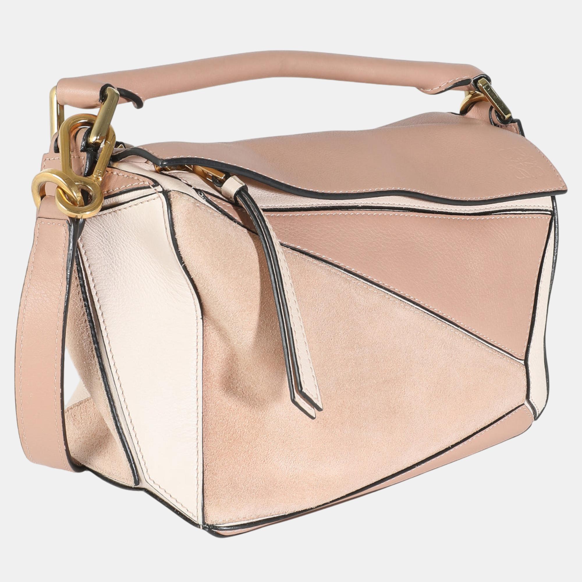 Loewe Pink Suede Calfskin Small Puzzle Bag