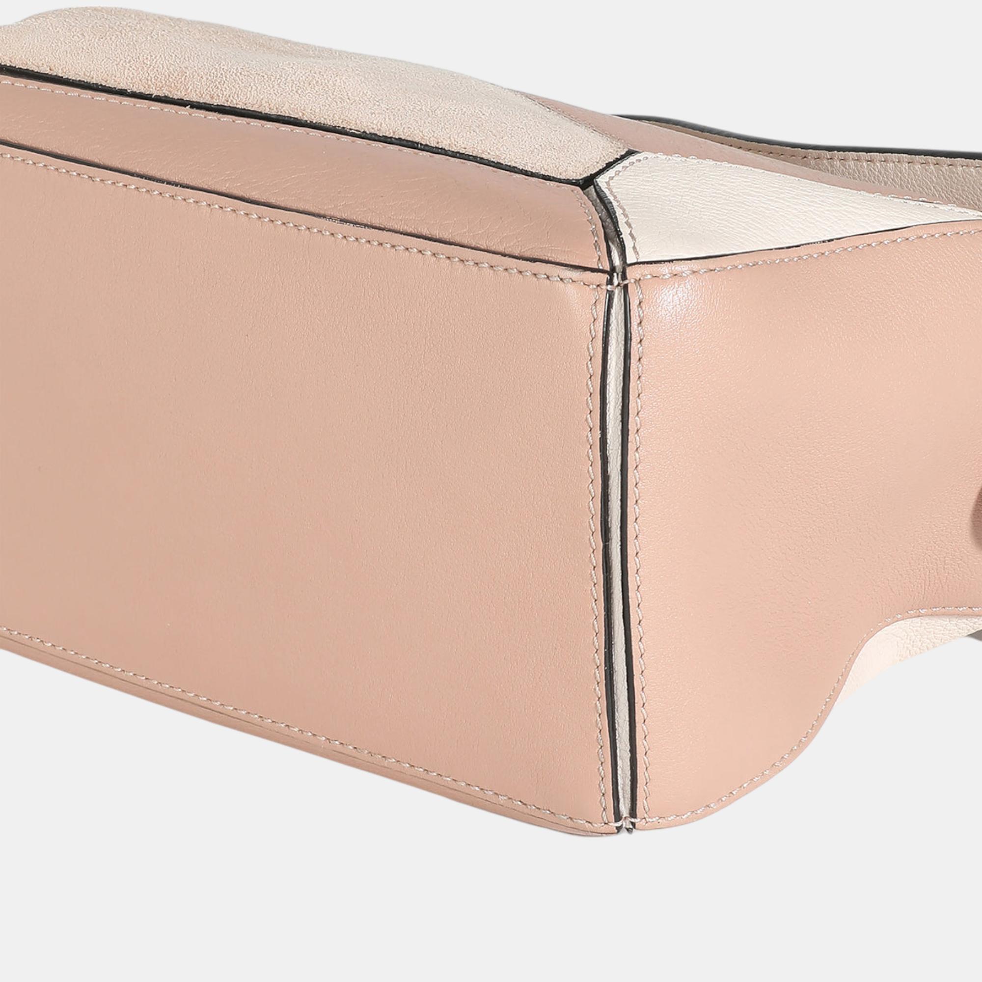 Loewe Pink Suede Calfskin Small Puzzle Bag