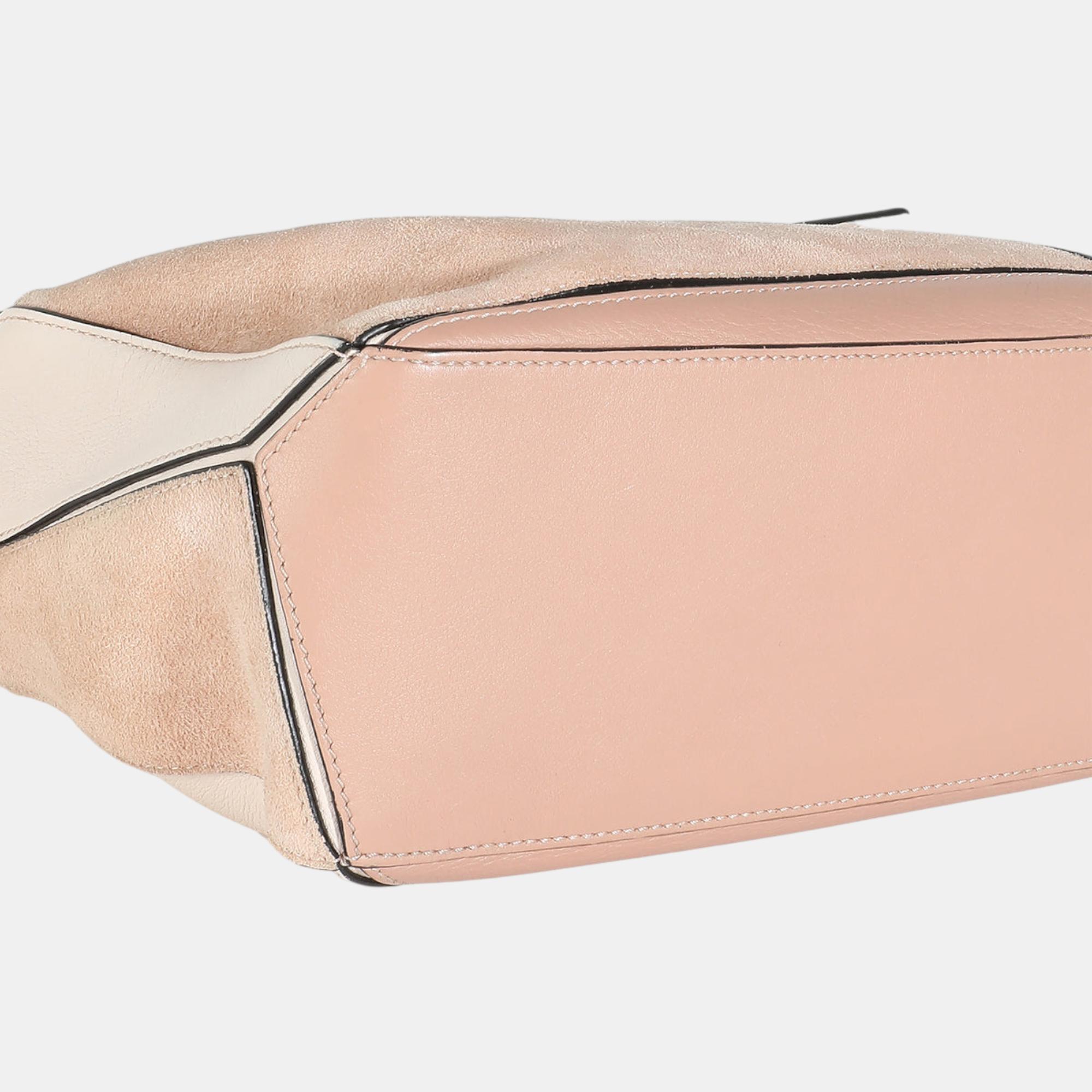 Loewe Pink Suede Calfskin Small Puzzle Bag