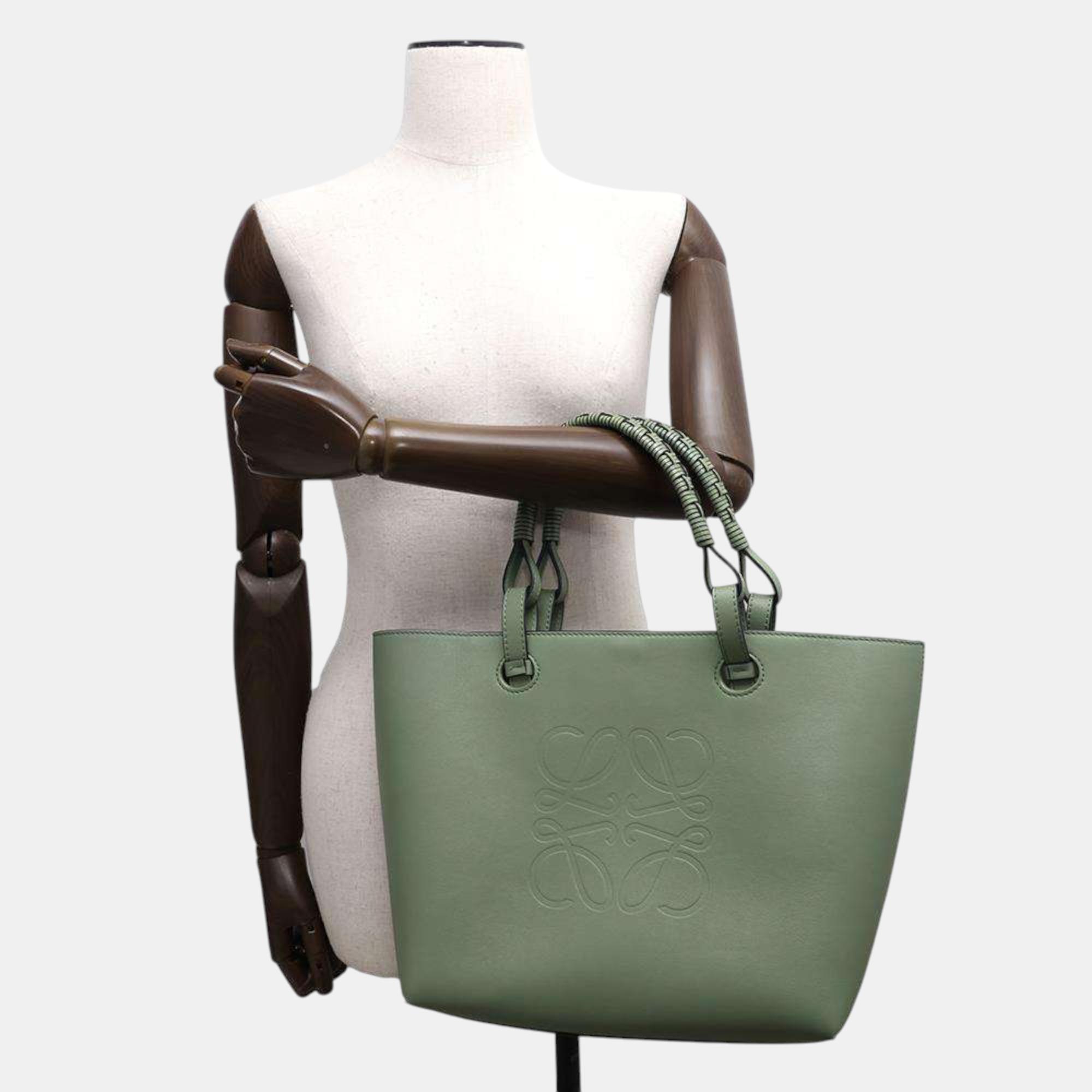 Loewe Green Leather Anagram Tote Bag