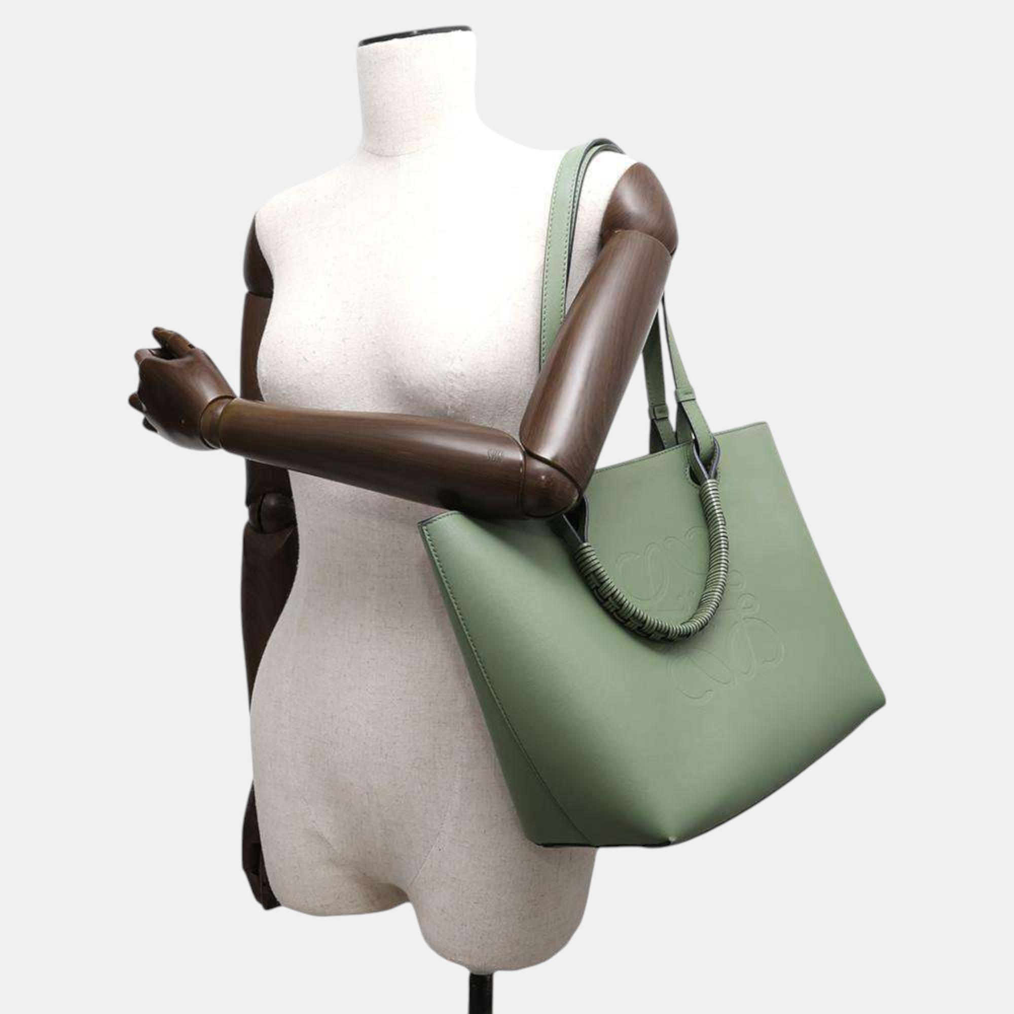 Loewe Green Leather Anagram Tote Bag