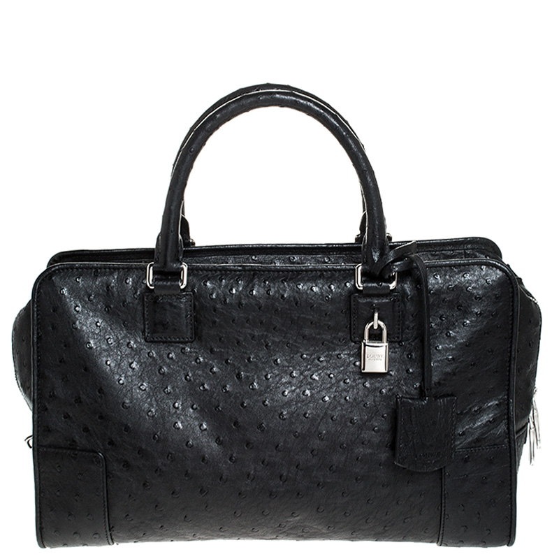 Image of Loewe Black Ostrich Amazona Satchel