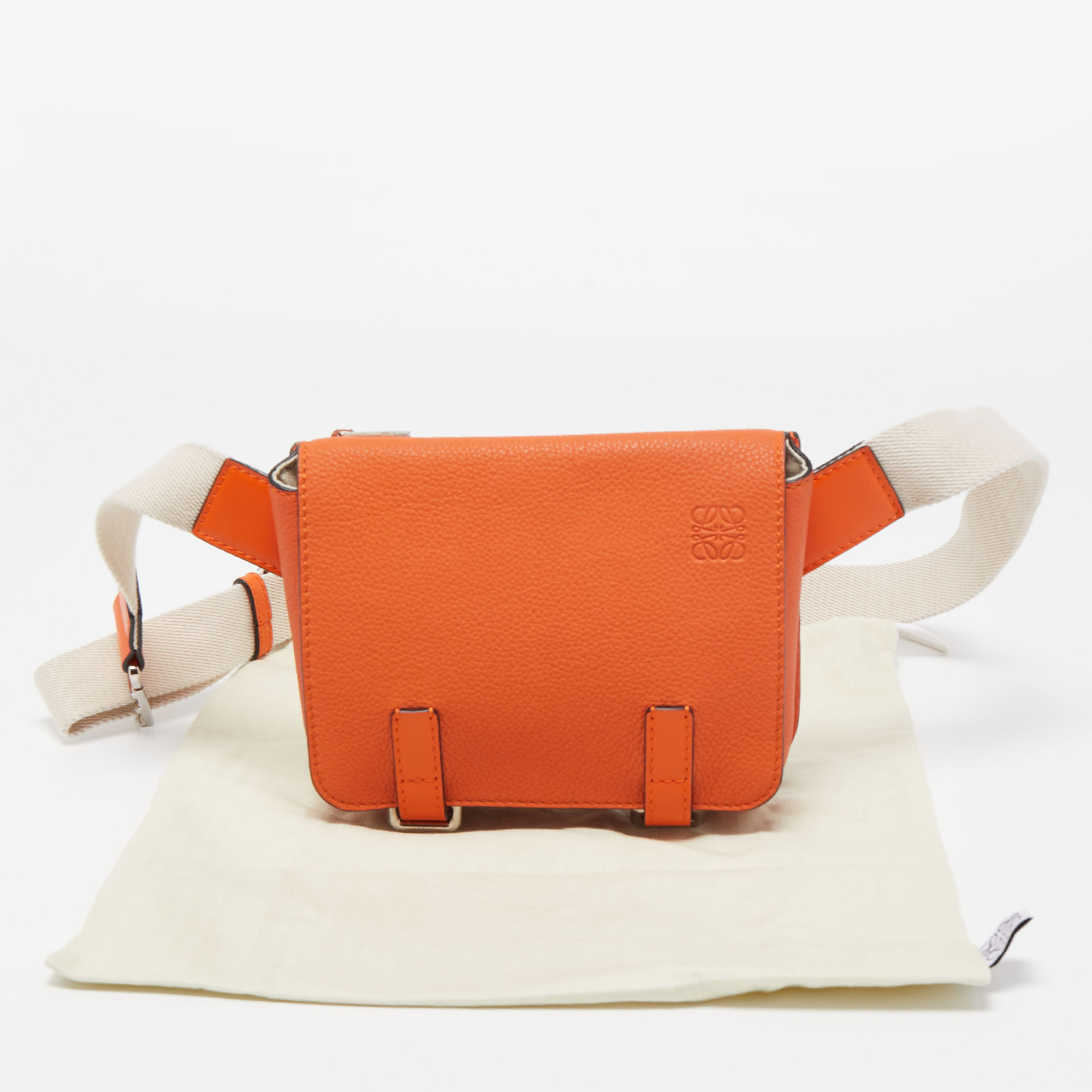 Loewe Orange/Beige Grained Leather Military Belt Bag