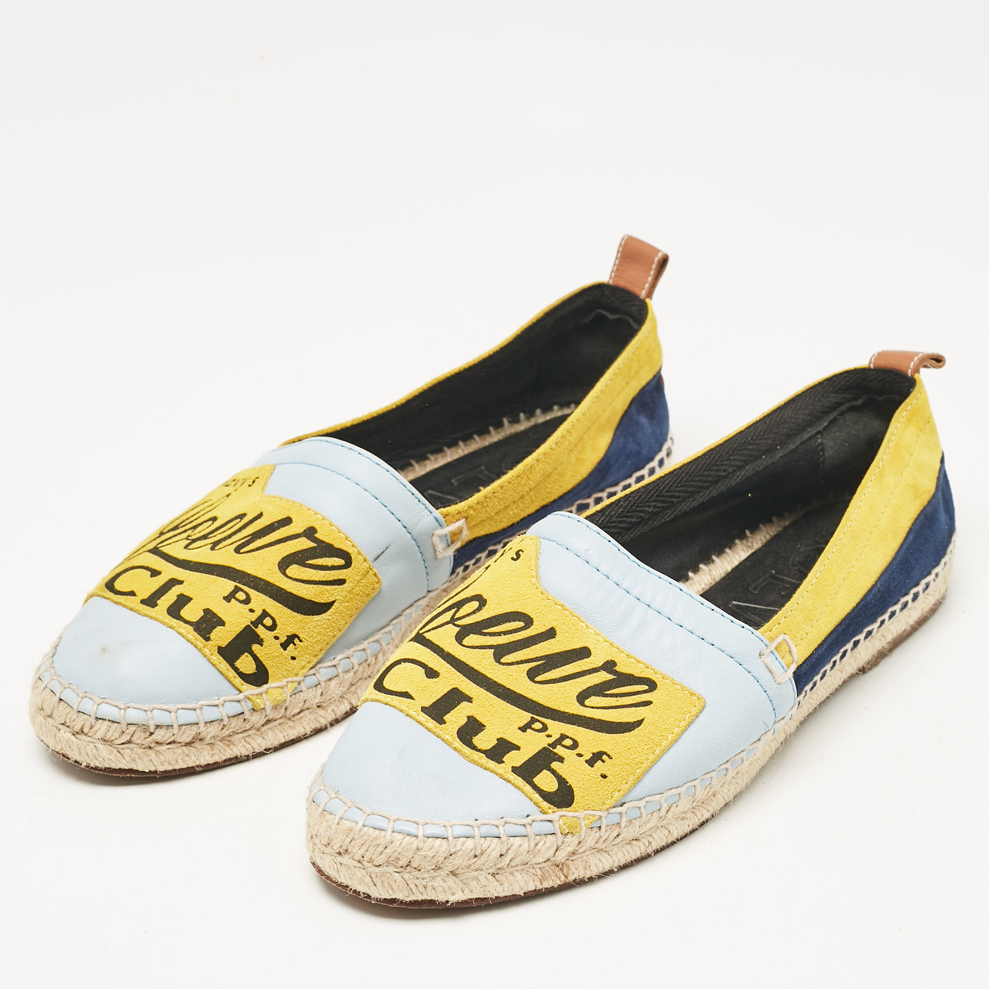 Loewe Multicolor Leather And Suede Club Logo Espadrille Flats Size 41