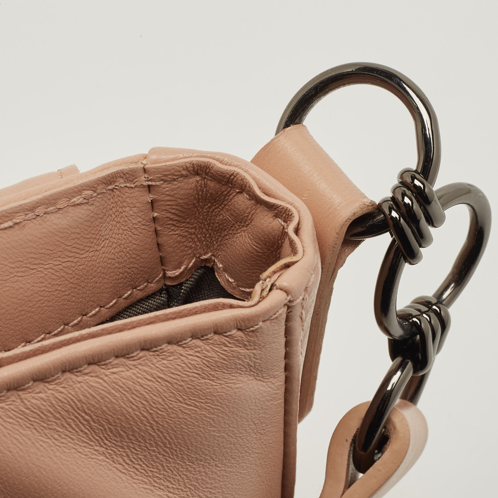 Longchamp Old Rose Leather Studded Cavalcade Flap Crossbody Bag