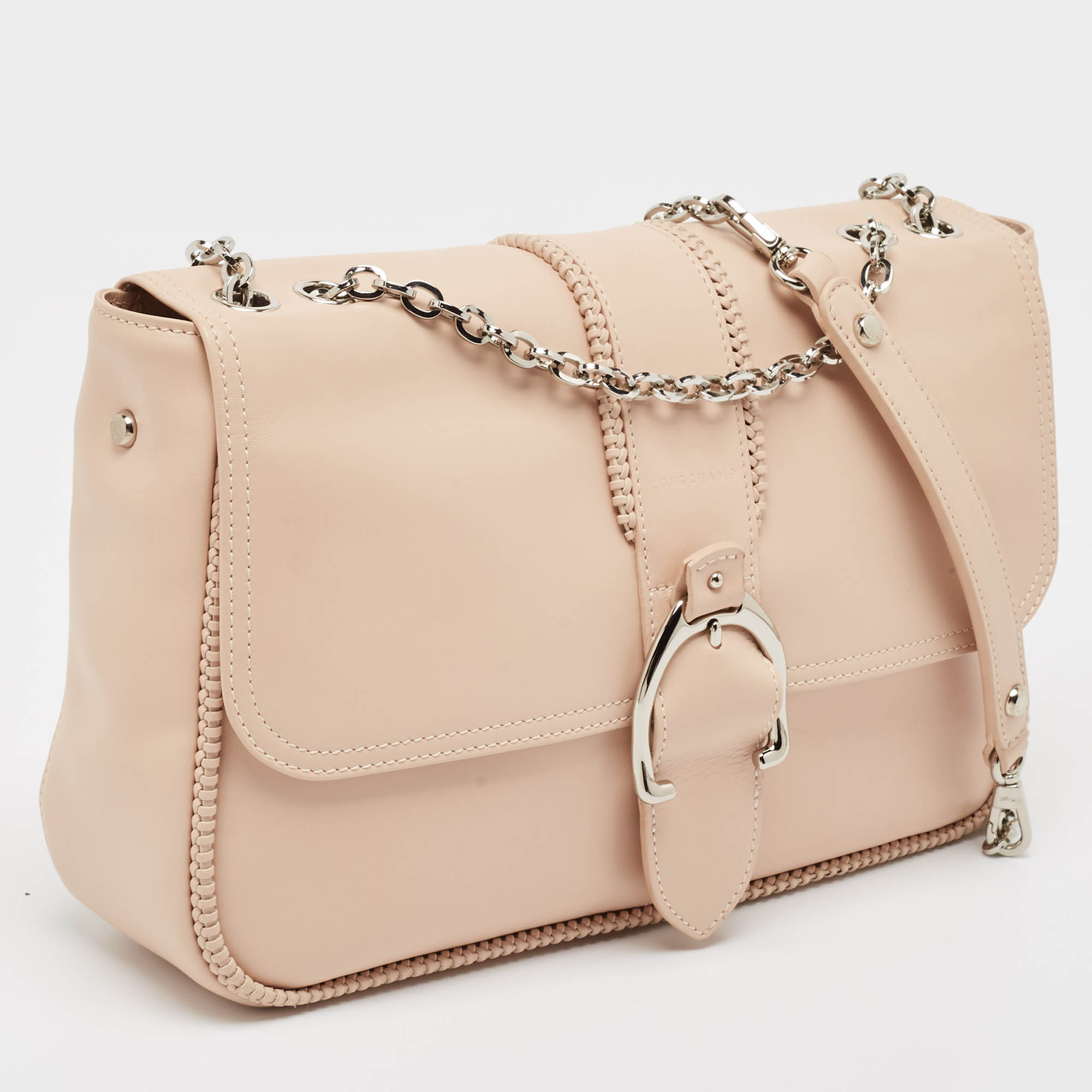 Longchamp Light Peach Leather Amazone Shoulder Bag