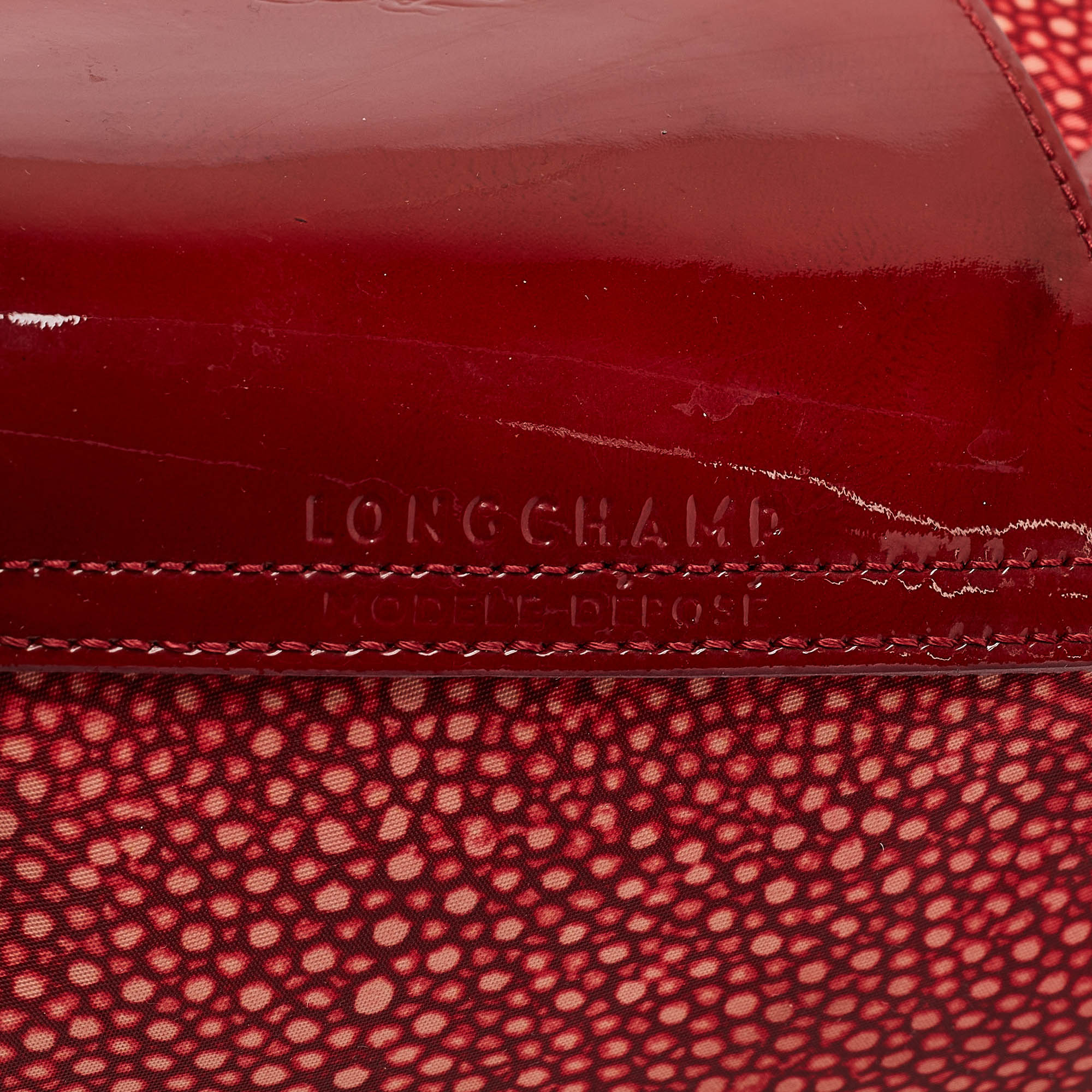 Longchamp Red Stingray Print Nylon And Patent Leather Le Pliage Neo Tote