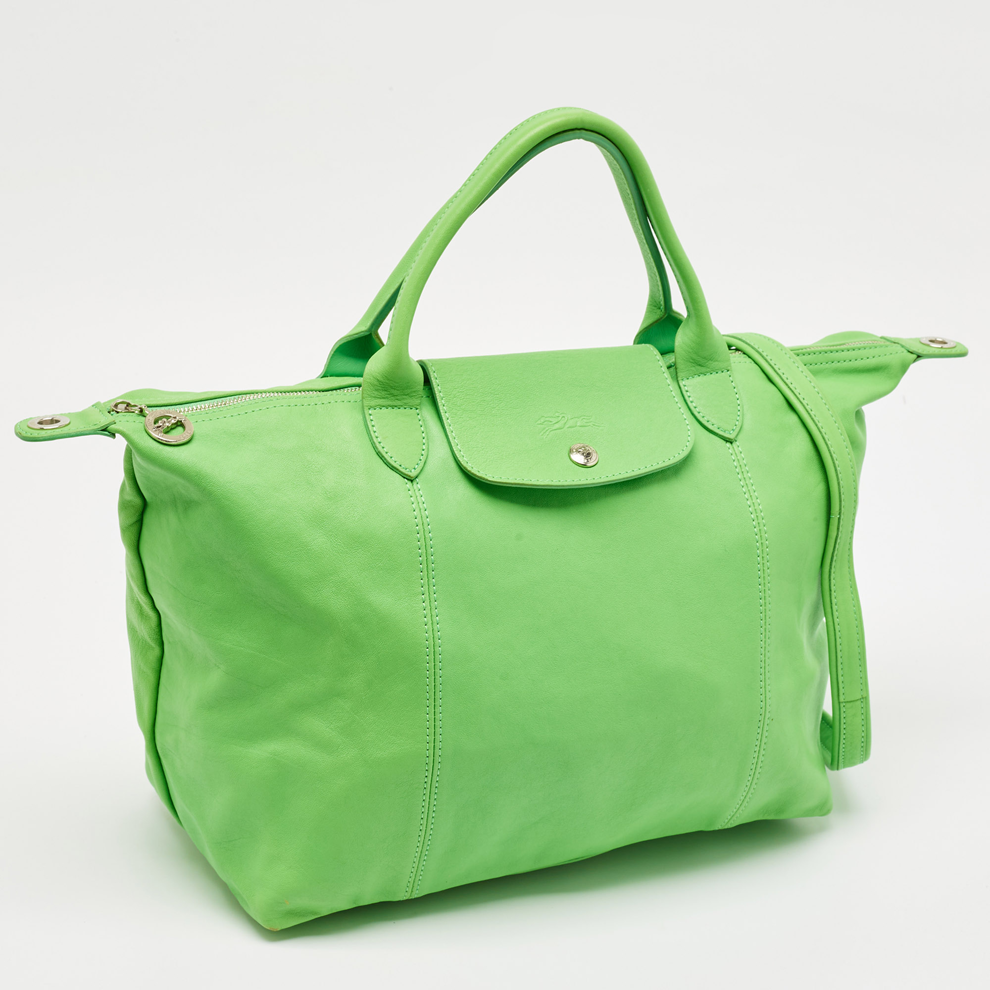 Longchamp Green Leather Le Pliage Tote