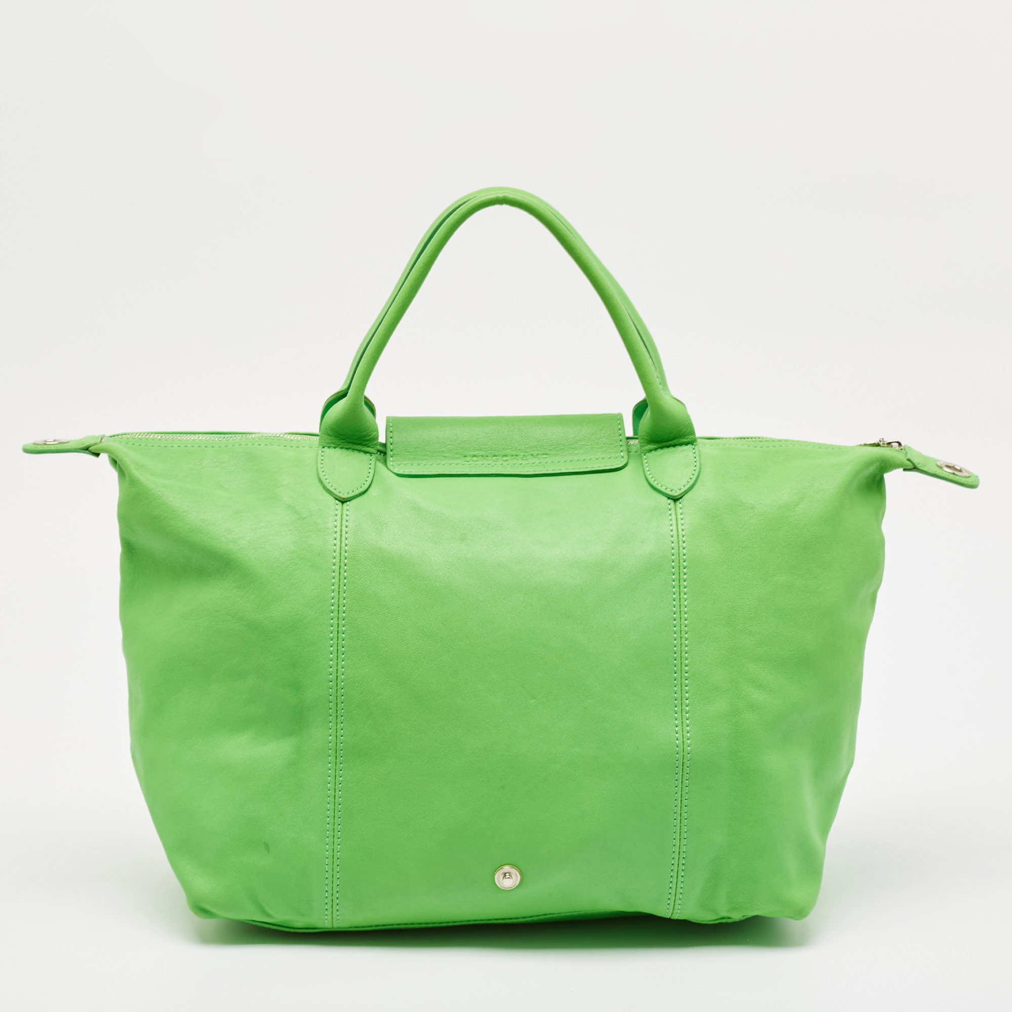 Longchamp Green Leather Le Pliage Tote