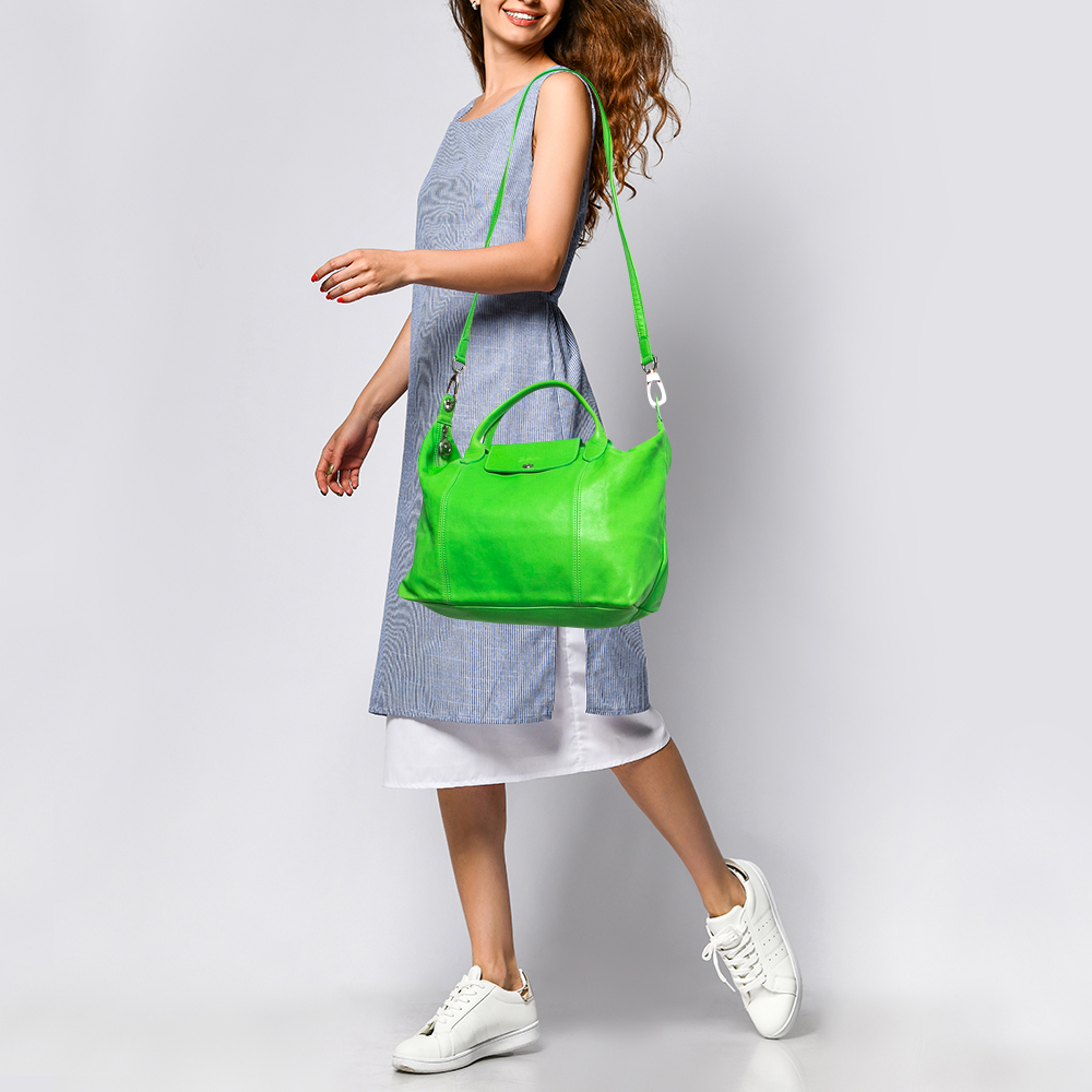 Longchamp Green Leather Le Pliage Tote