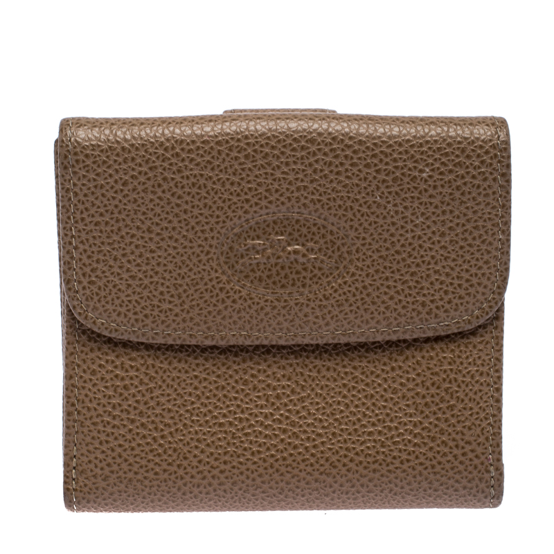 Image of Longchamp Beige Leather Flap Compact Wallet