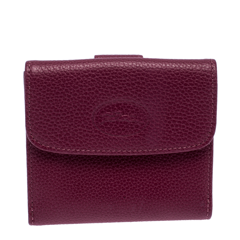 Image of Longchamp Magenta Leather Flap Compact Wallet