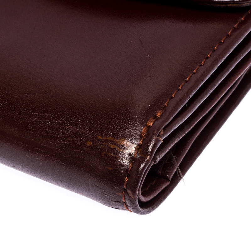 Longchamp Maroon Leather Roseau Compact Wallet