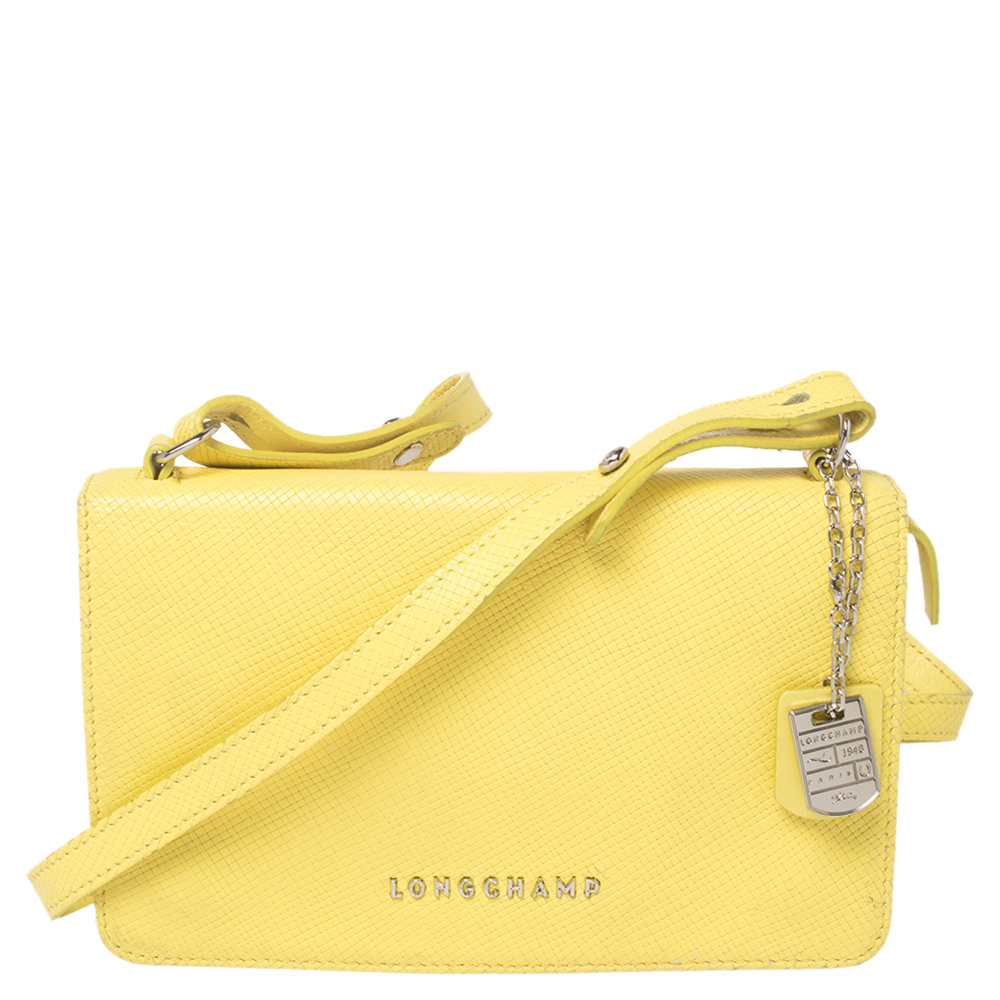 Longchamp Yellow Leather Flap Crossbody Bag
