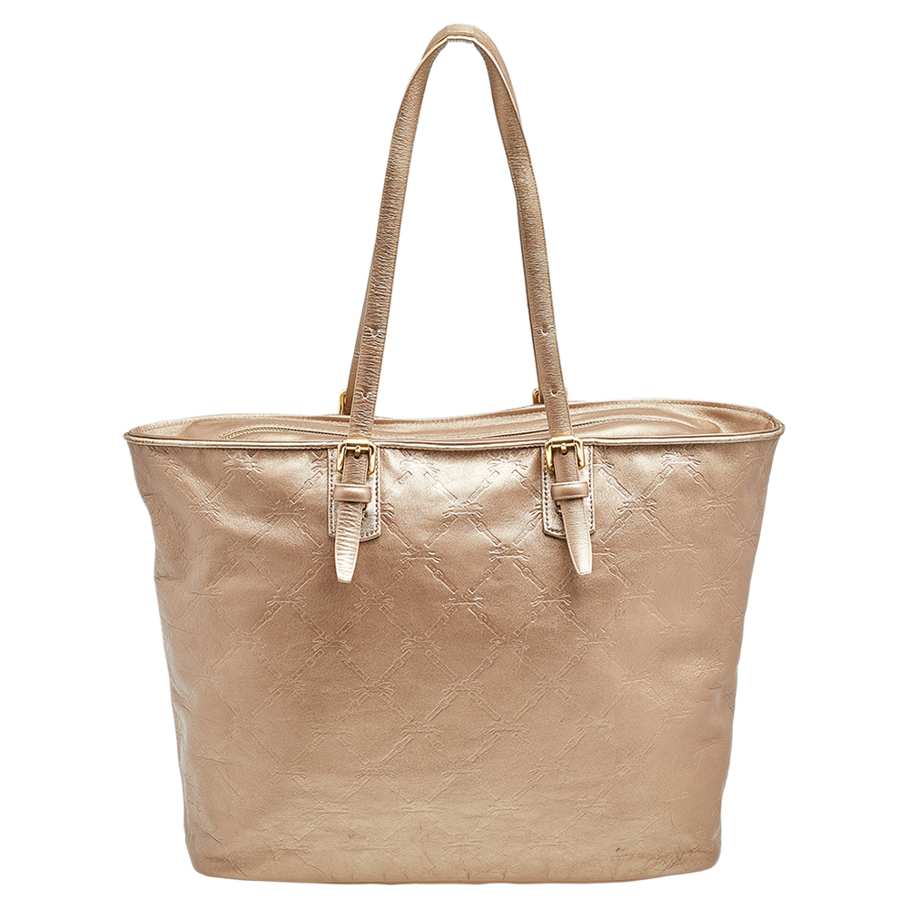 Longchamp Gold Leather Large LM Cuir Shopping Tote
