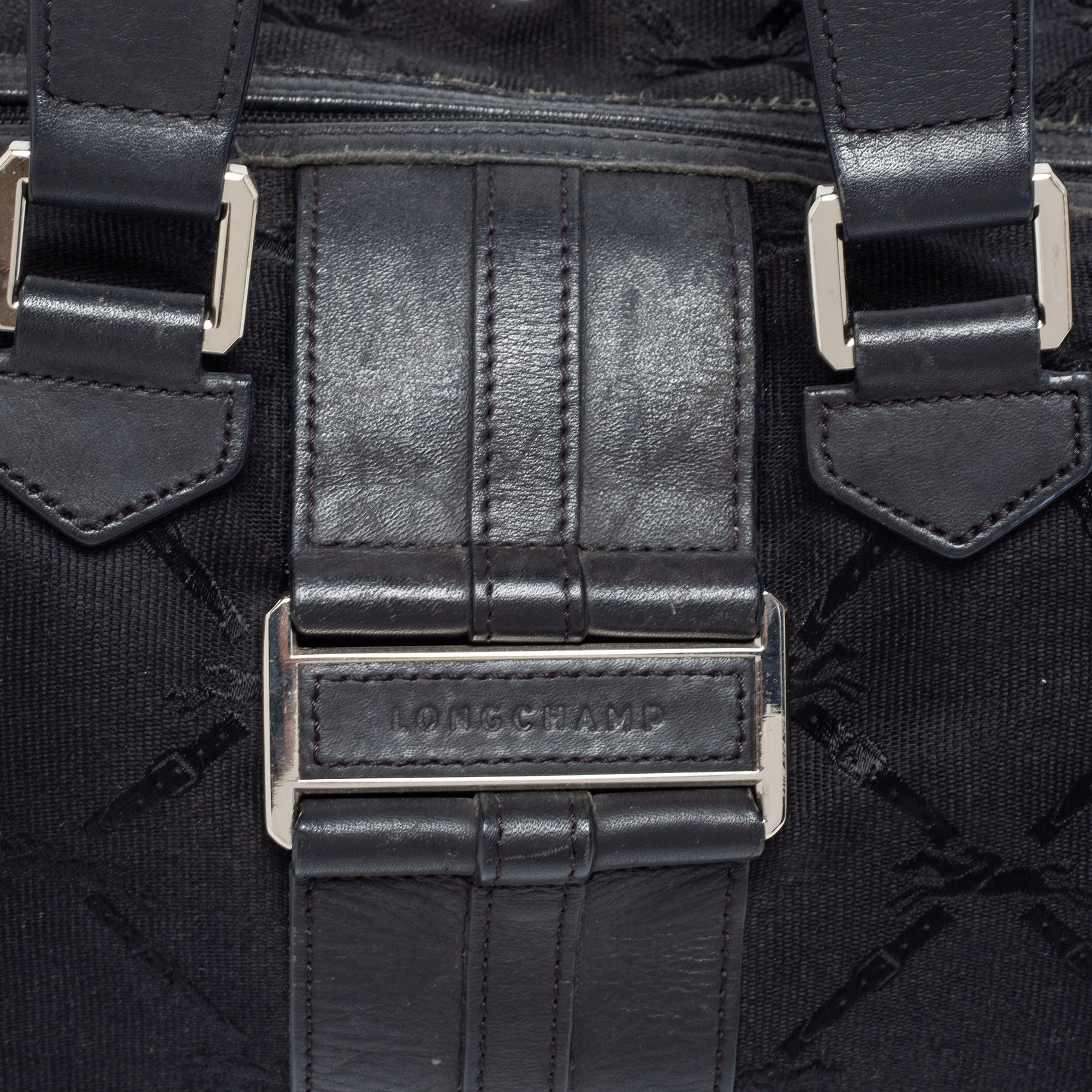 Longchamp Black Canvas And Leather Boston Bag