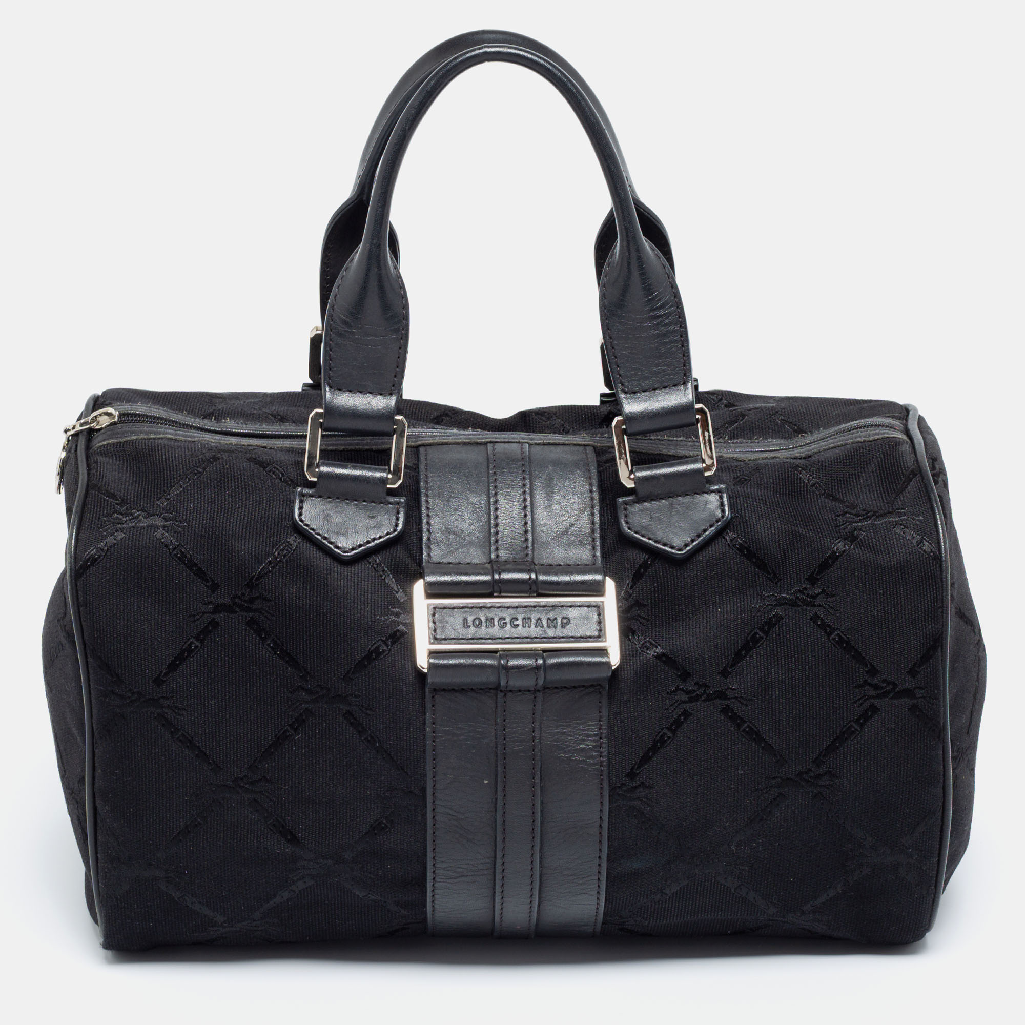 Longchamp Black Canvas And Leather Boston Bag