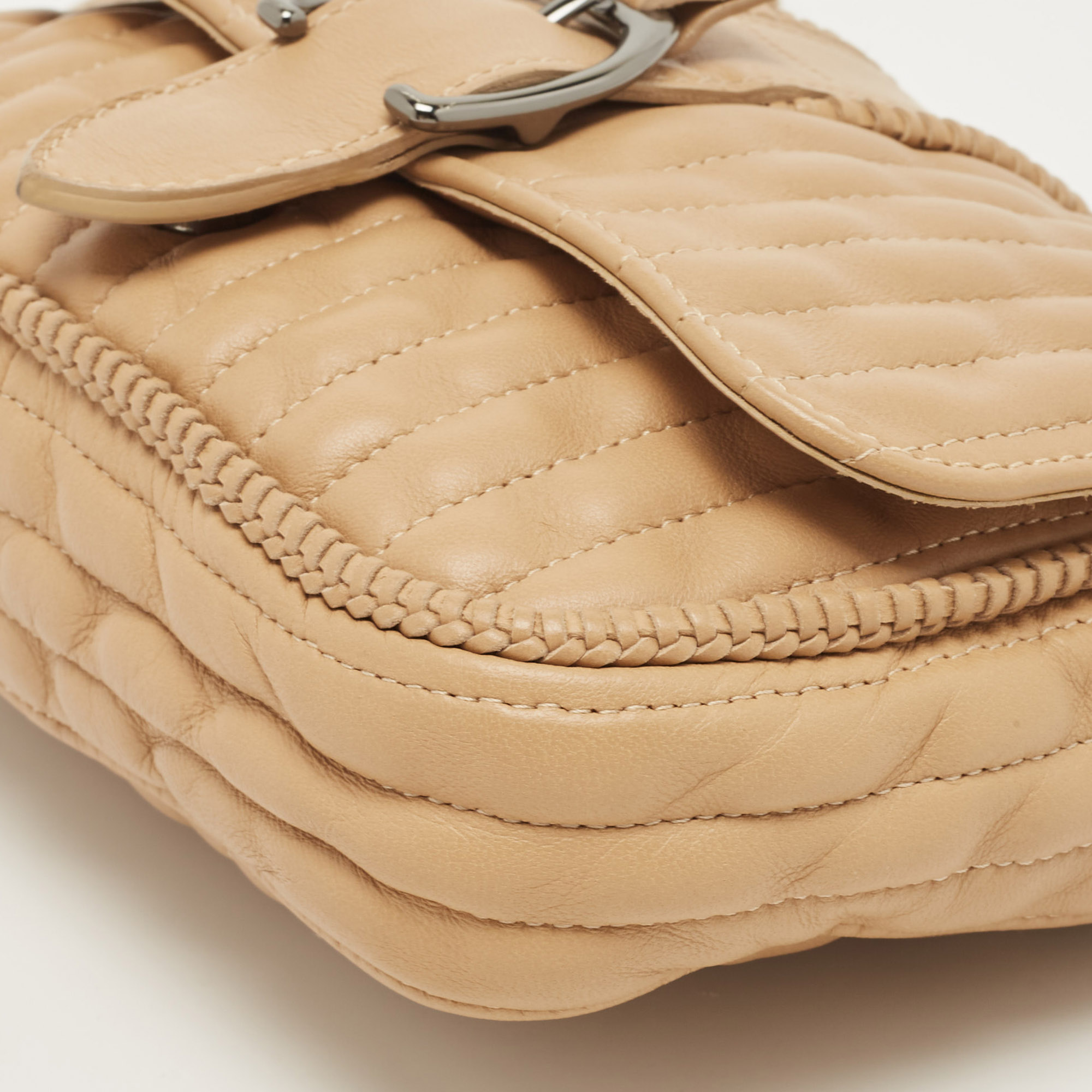 Longchamp Beige Leather Flap Crossbody Bag