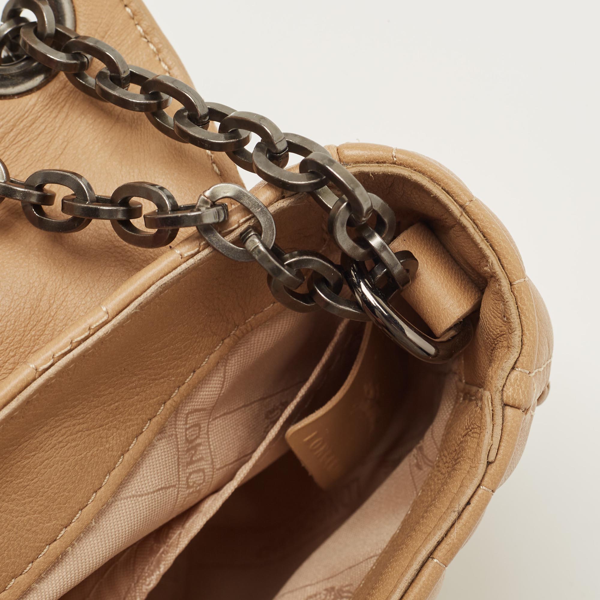 Longchamp Beige Leather Flap Crossbody Bag