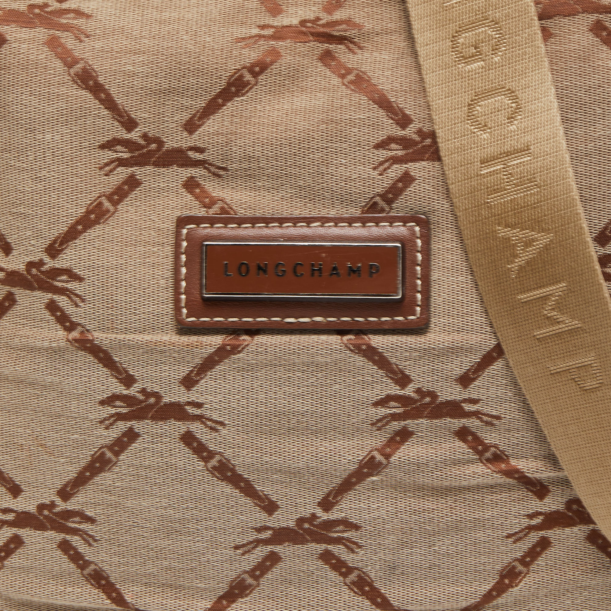 Longchamp Brown/Beige Quilted Print Canvas And Leather Crossbody Bag