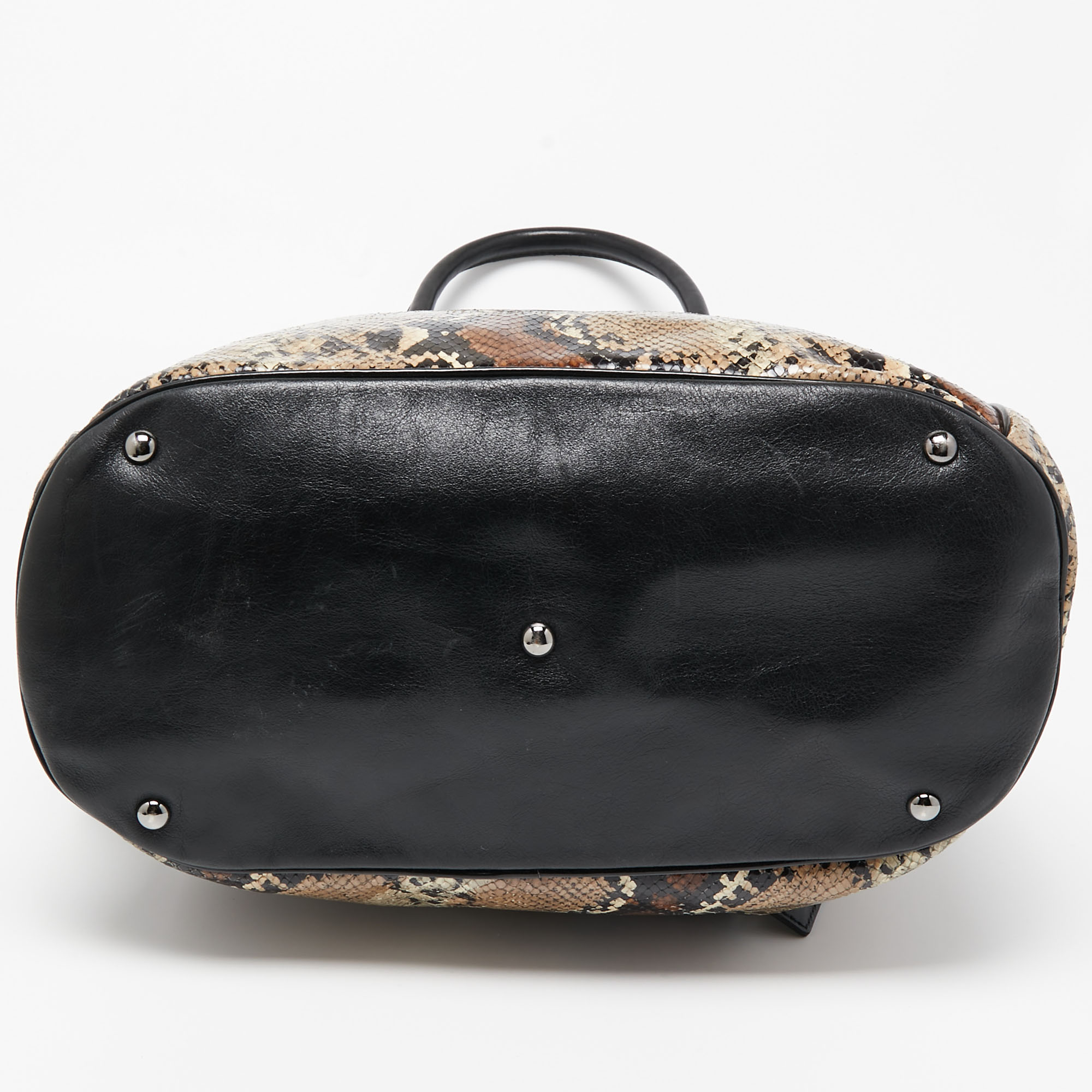 Longchamp Black/Beige Python Embossed Leather Cosmo Satchel