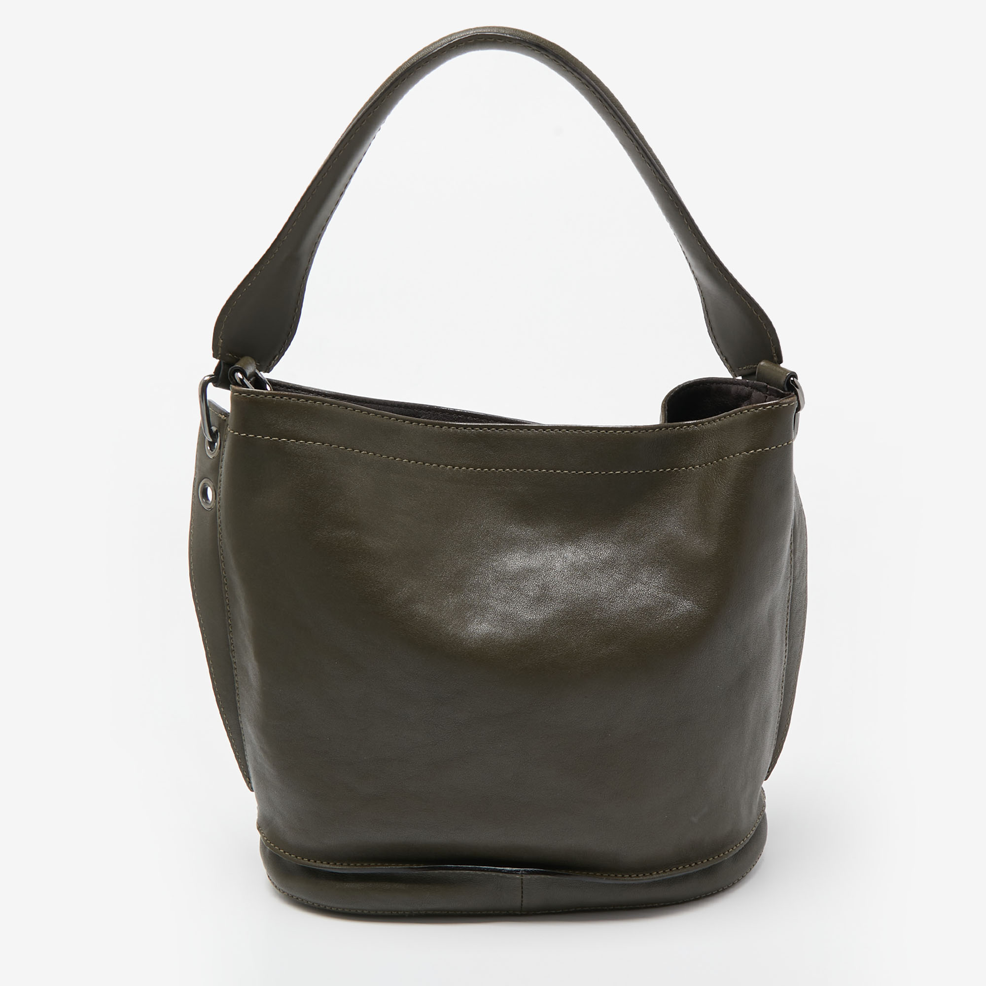 Longchamp Olive Green Leather 3D Bucket Bag