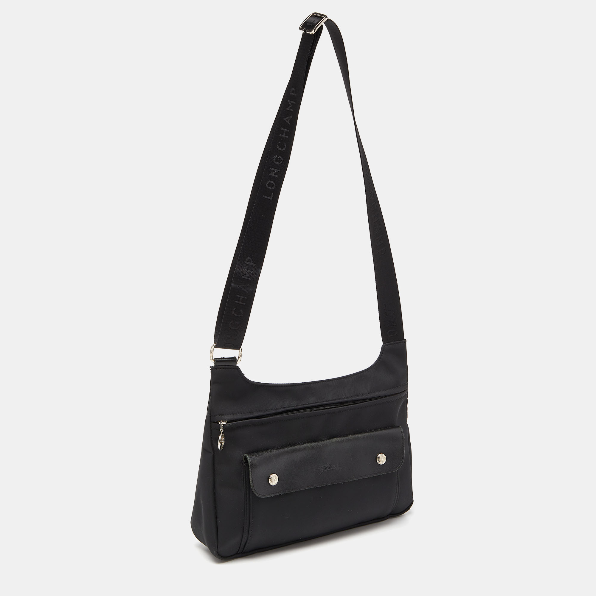 Longchamp Black Nylon And Leather Messenger Bag