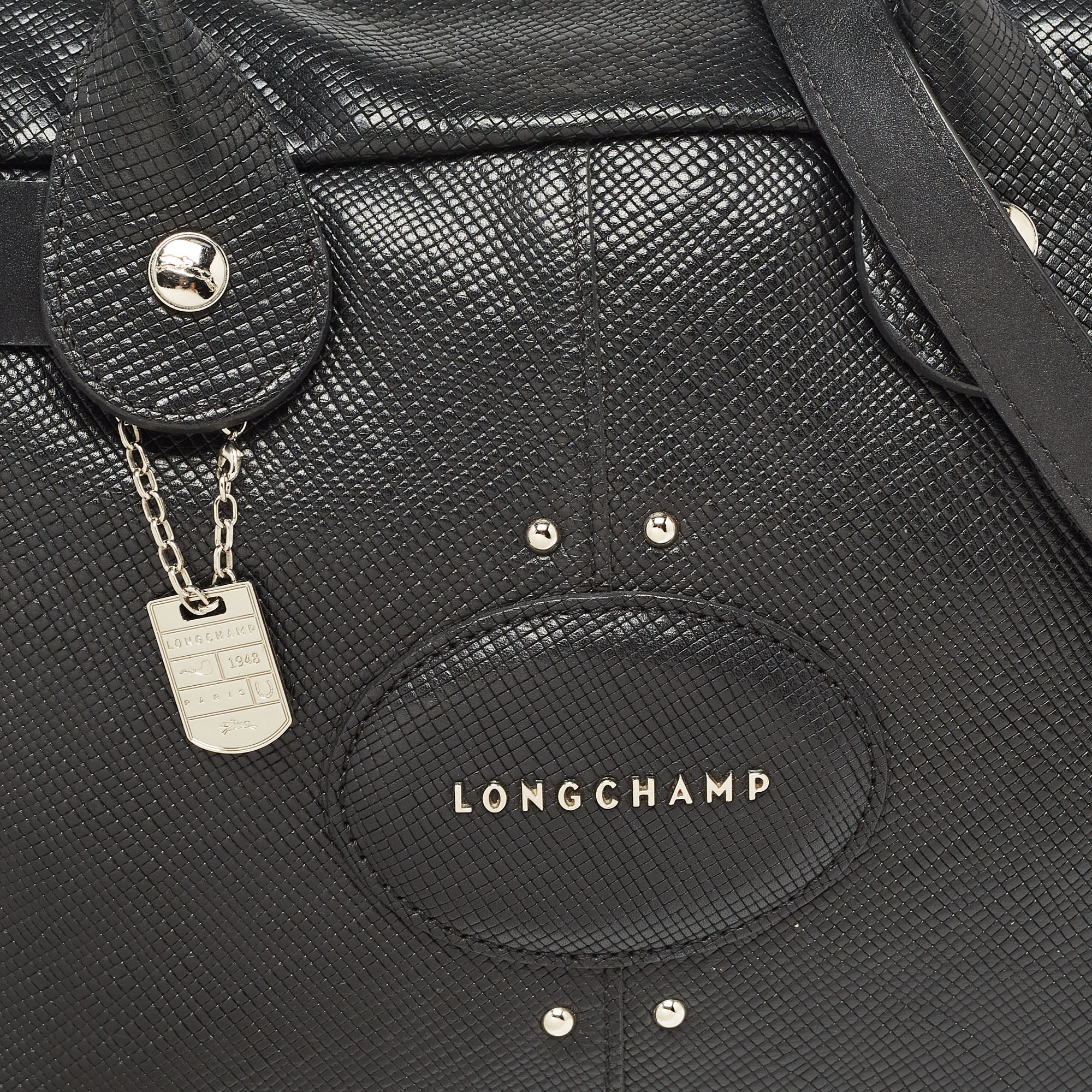 Longchamp Black Textured Leather Tri-Quadri Satchel