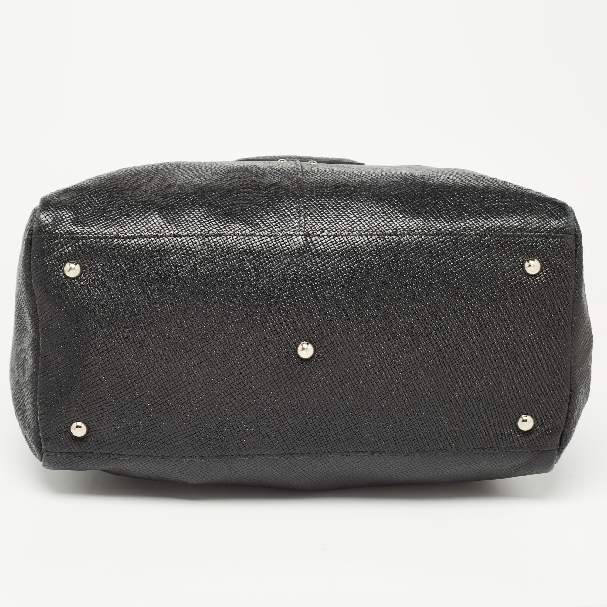 Longchamp Black Textured Leather Tri-Quadri Satchel