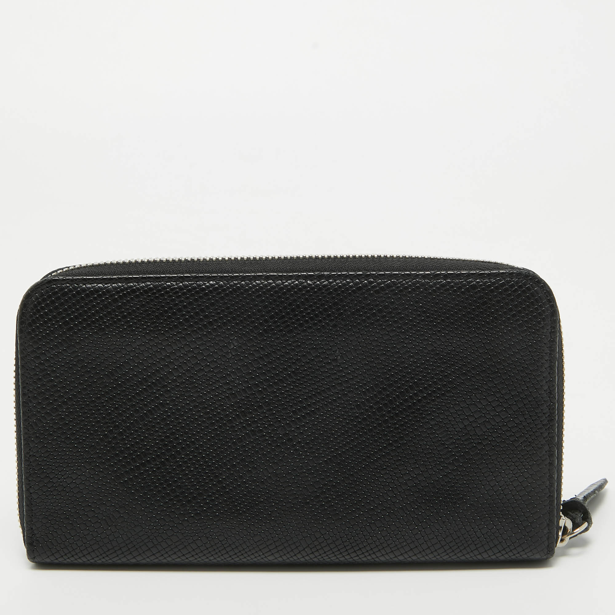 Longchamp Black Textured Leather Zip Around Wallet